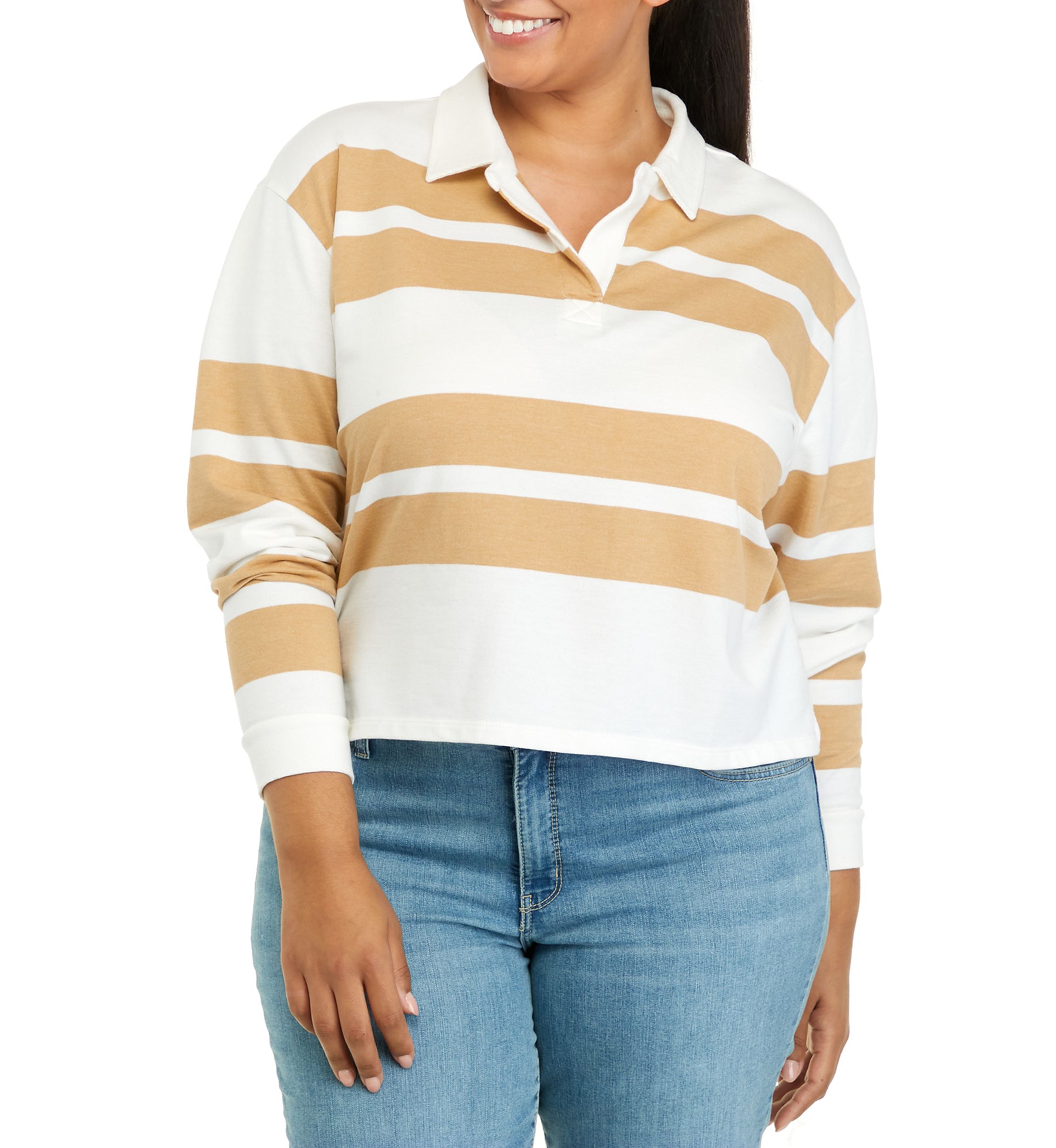 Plus Size Long Sleeve Terry Polo Shirt