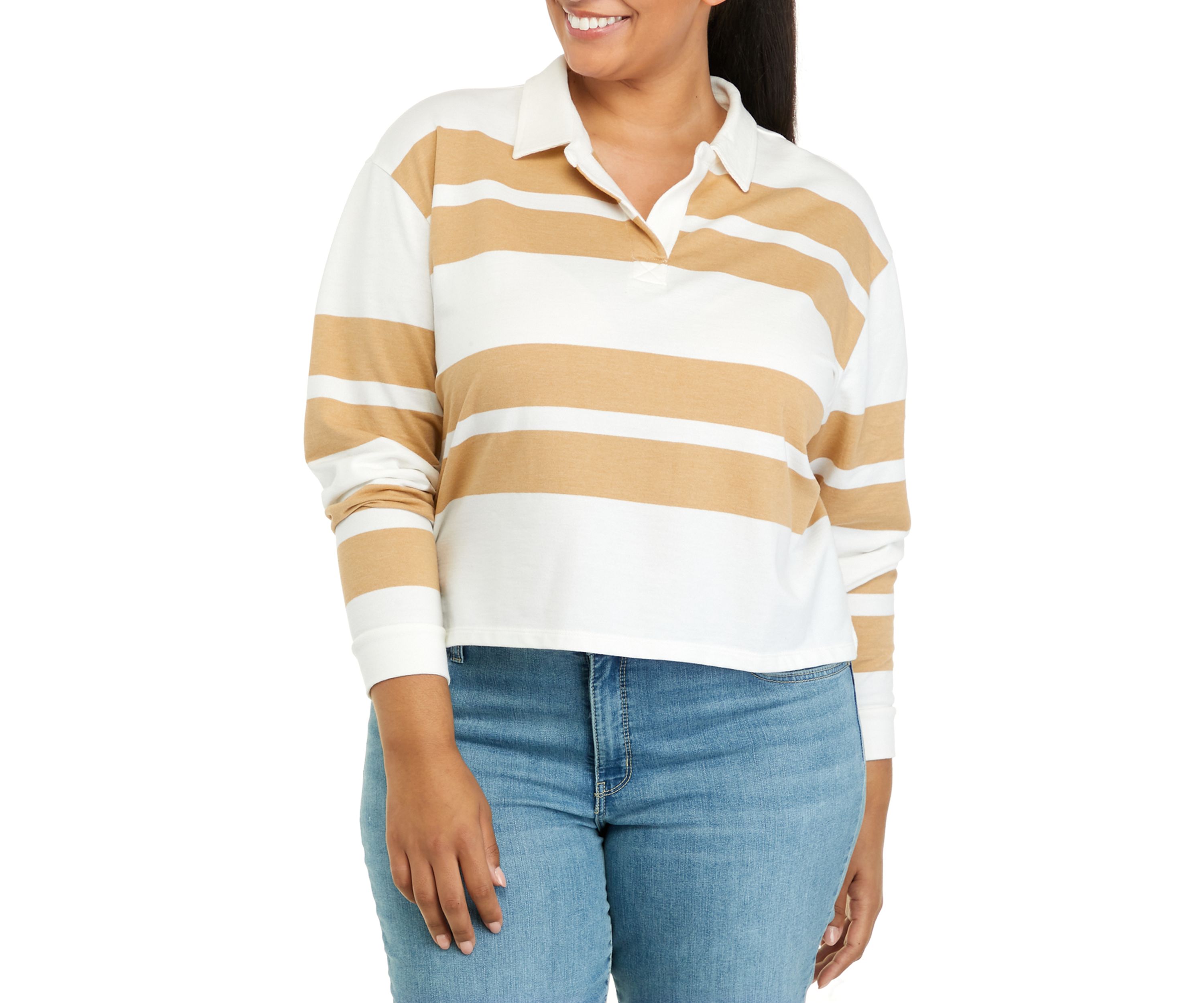 Plus Size Long Sleeve Terry Polo Shirt