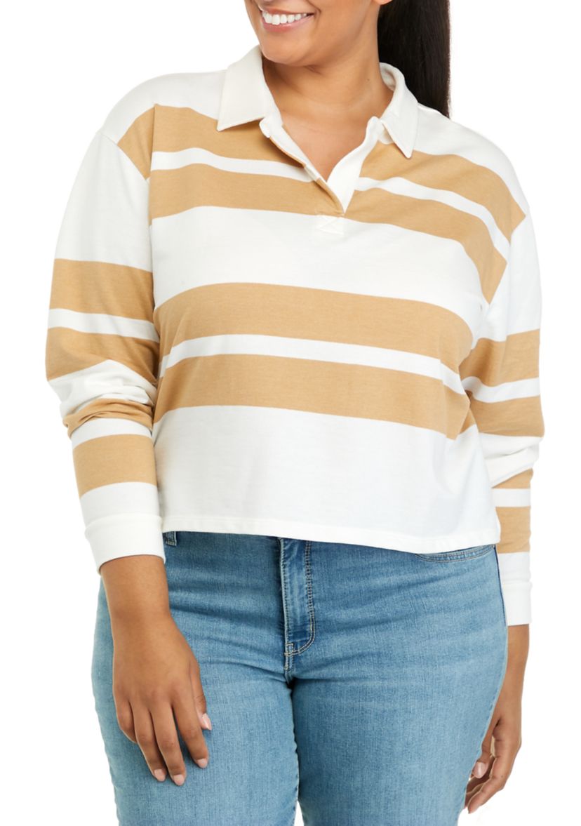 Plus Size Long Sleeve Terry Polo Shirt