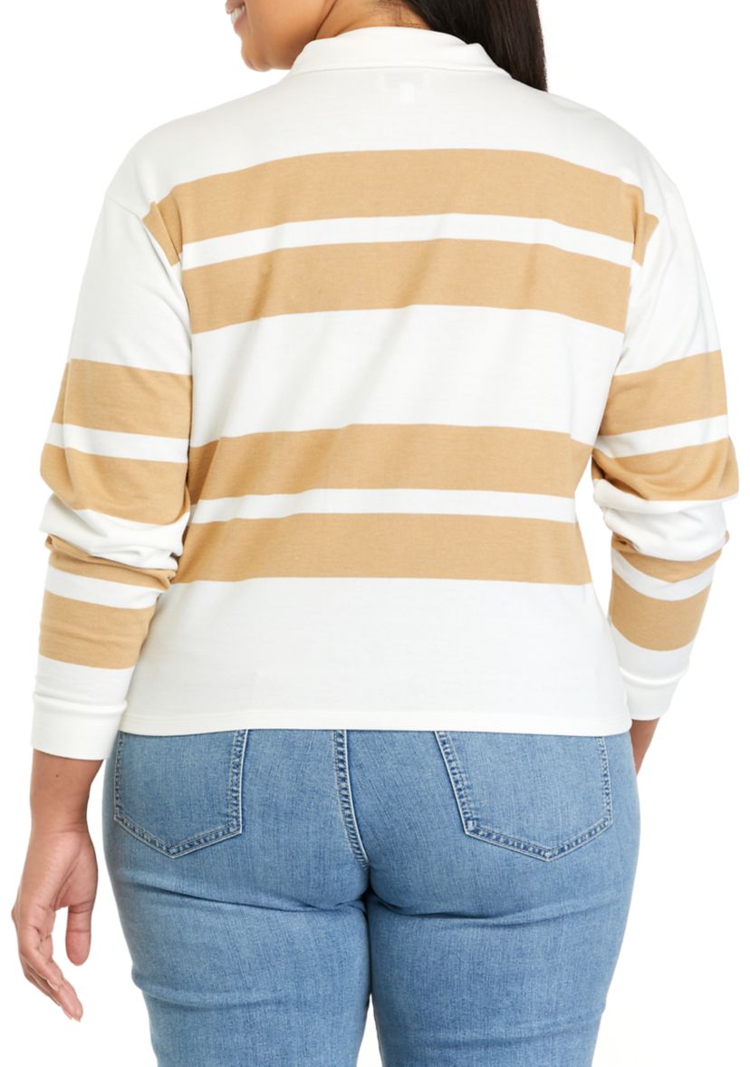 Plus Size Long Sleeve Terry Polo Shirt
