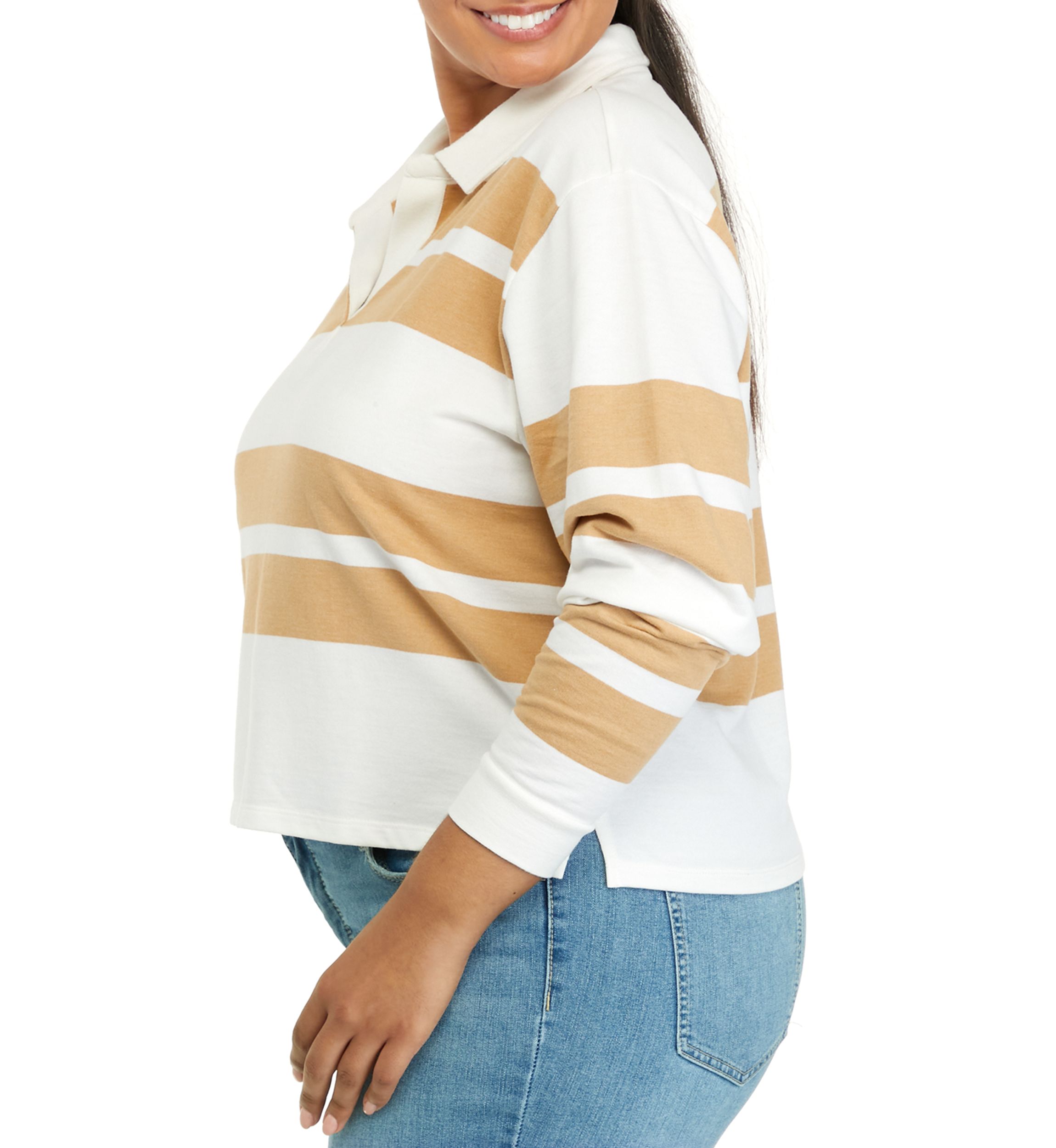 Plus Size Long Sleeve Terry Polo Shirt