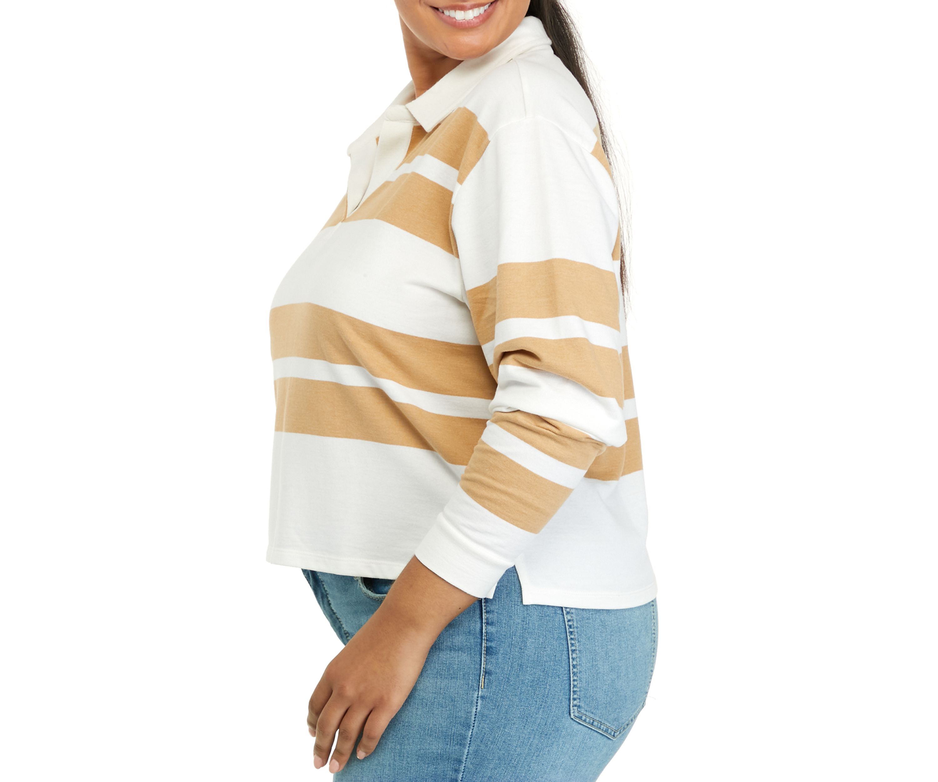 Plus Size Long Sleeve Terry Polo Shirt