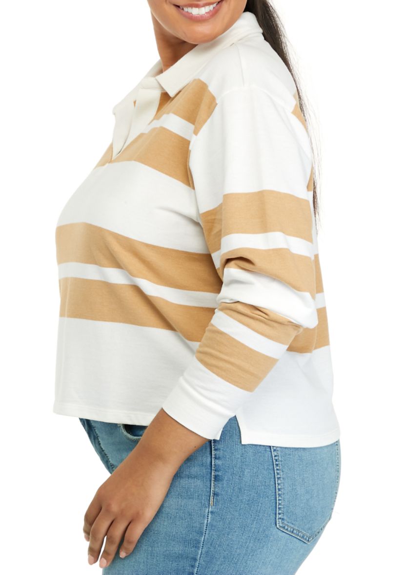 Plus Size Long Sleeve Terry Polo Shirt