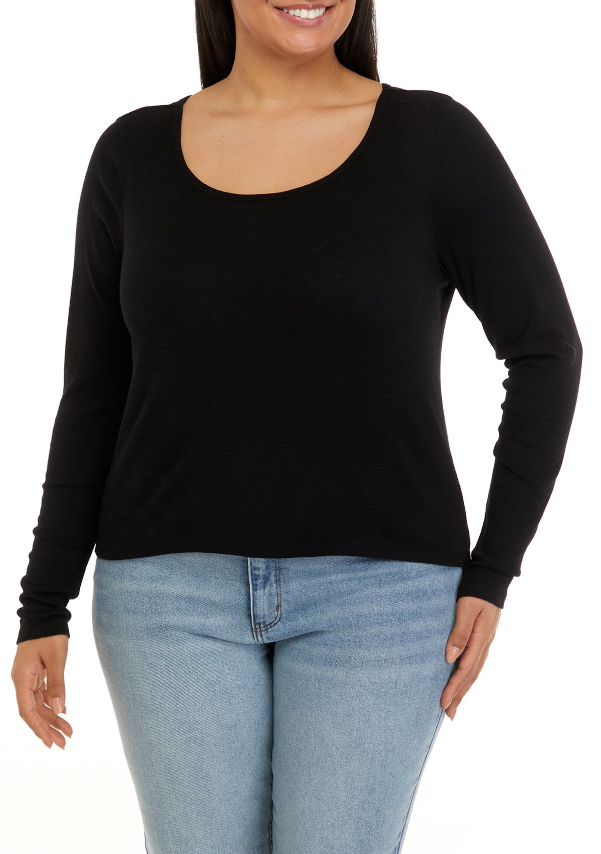 Plus Size Long Sleeve Rib Crew T-Shirt