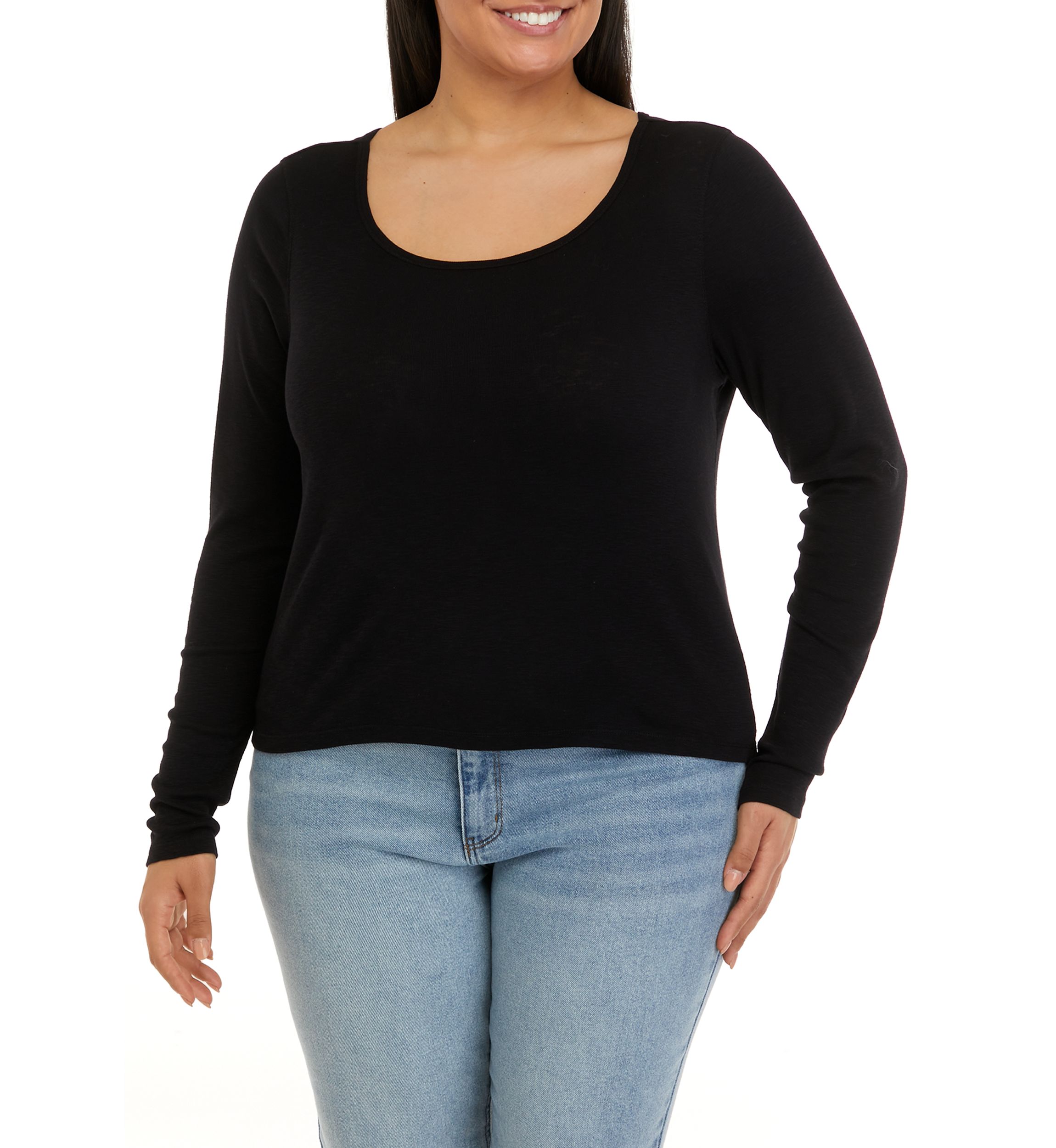 Plus Size Long Sleeve Rib Crew T-Shirt