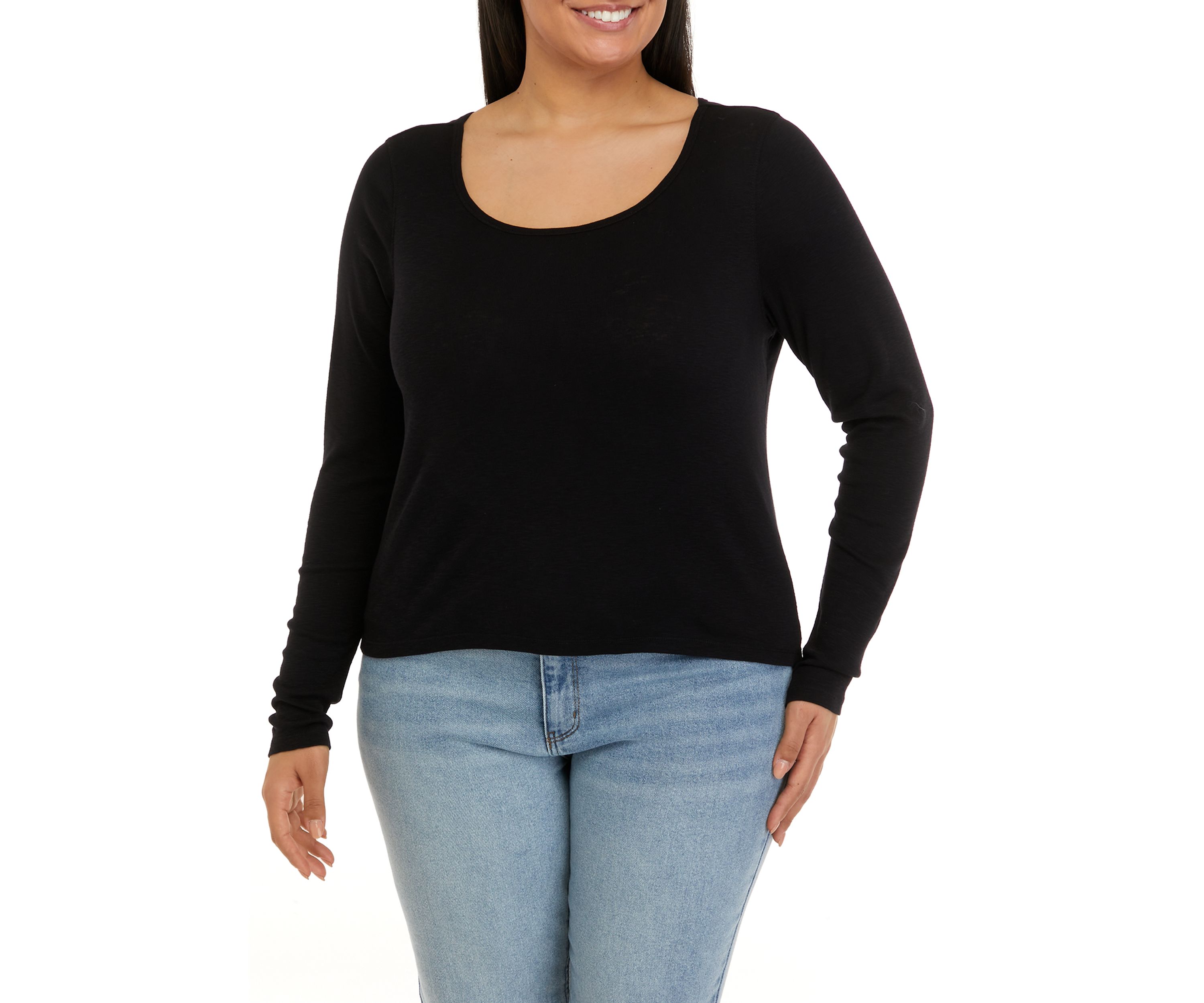 Plus Size Long Sleeve Rib Crew T-Shirt