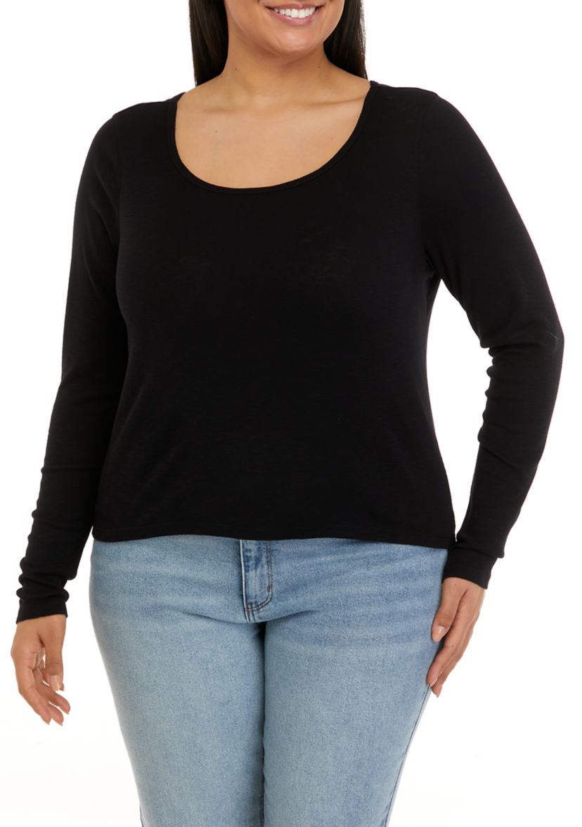 Plus Size Long Sleeve Rib Crew T-Shirt