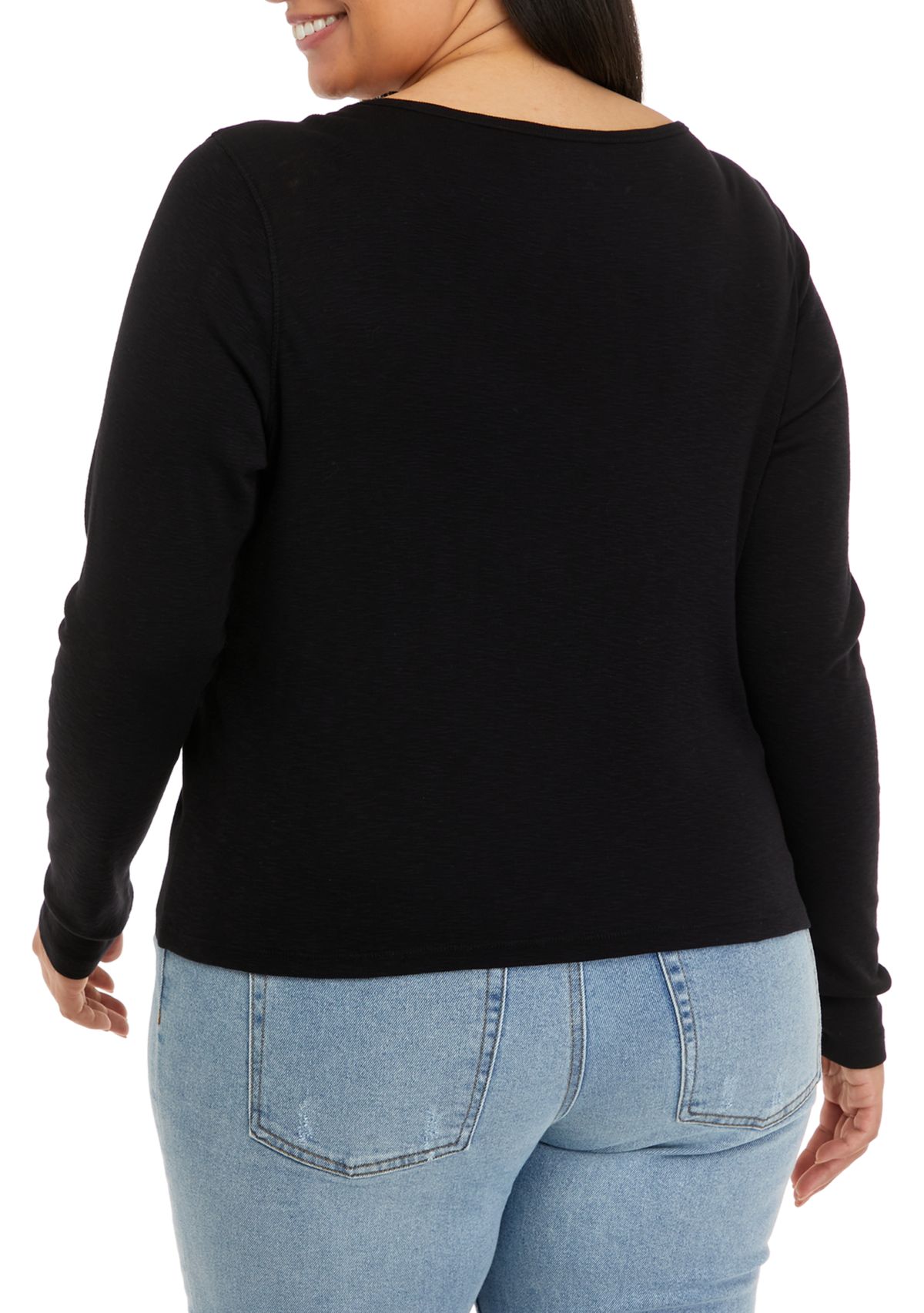 Plus Size Long Sleeve Rib Crew T-Shirt