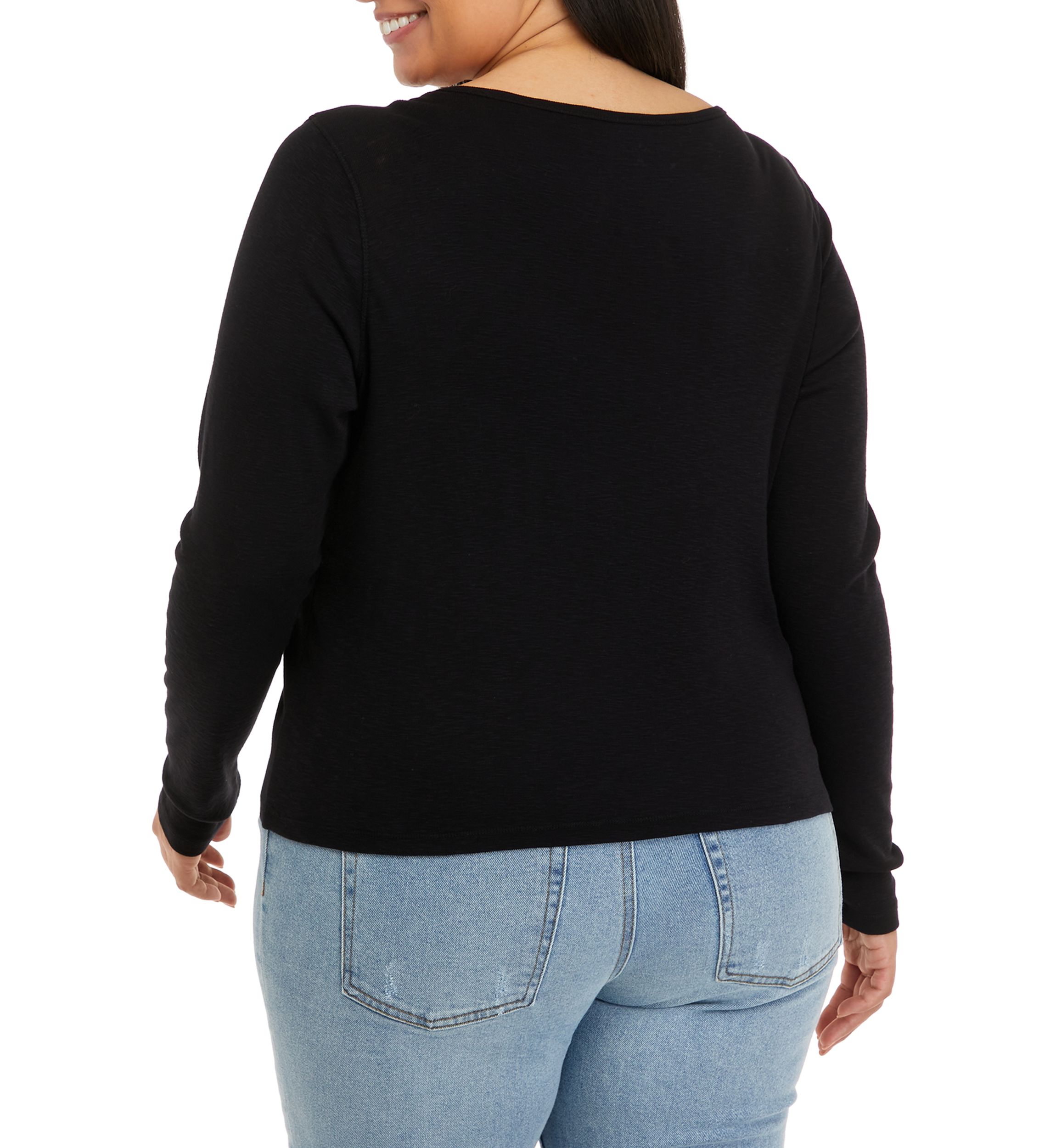 Plus Size Long Sleeve Rib Crew T-Shirt
