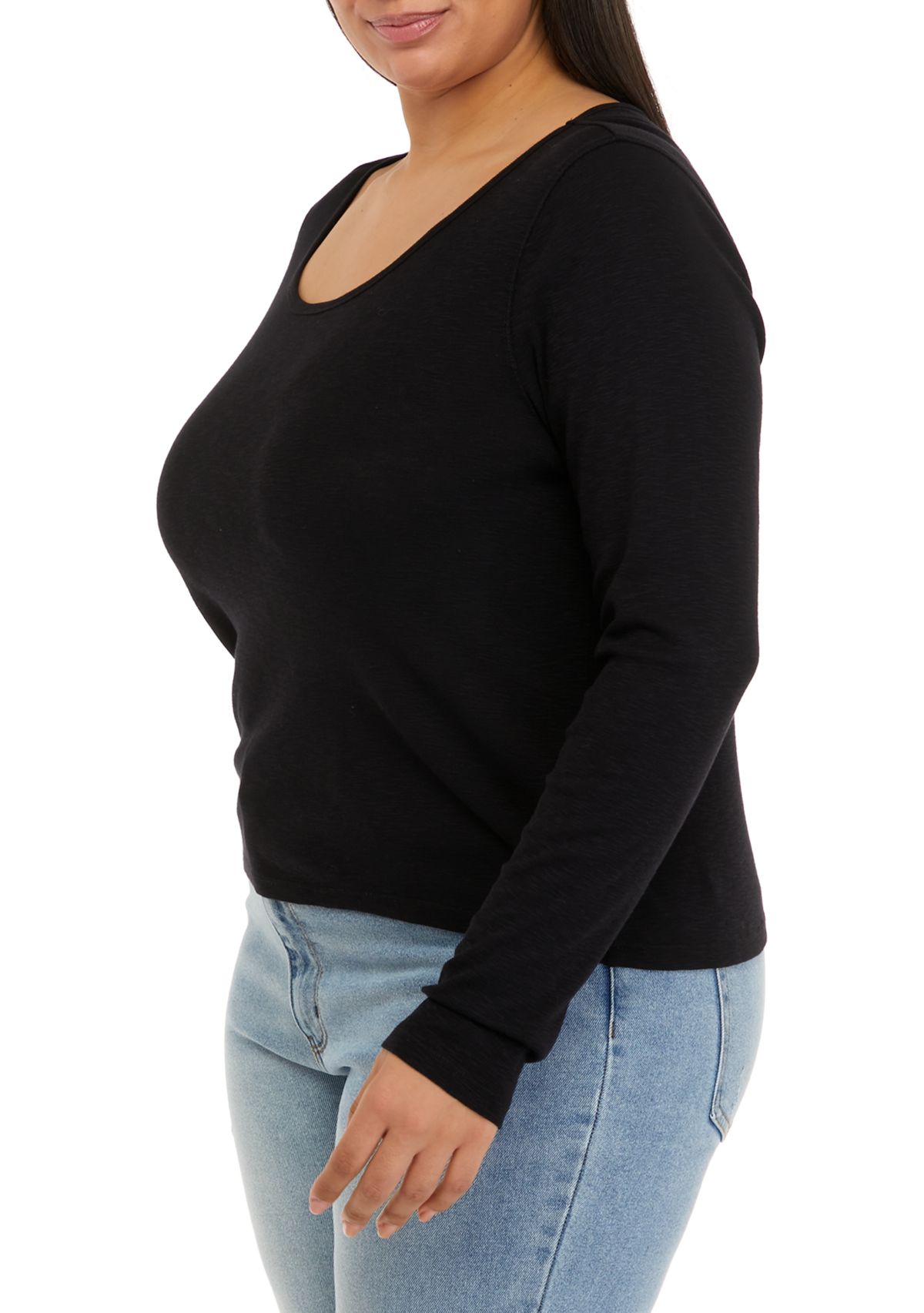 Plus Size Long Sleeve Rib Crew T-Shirt