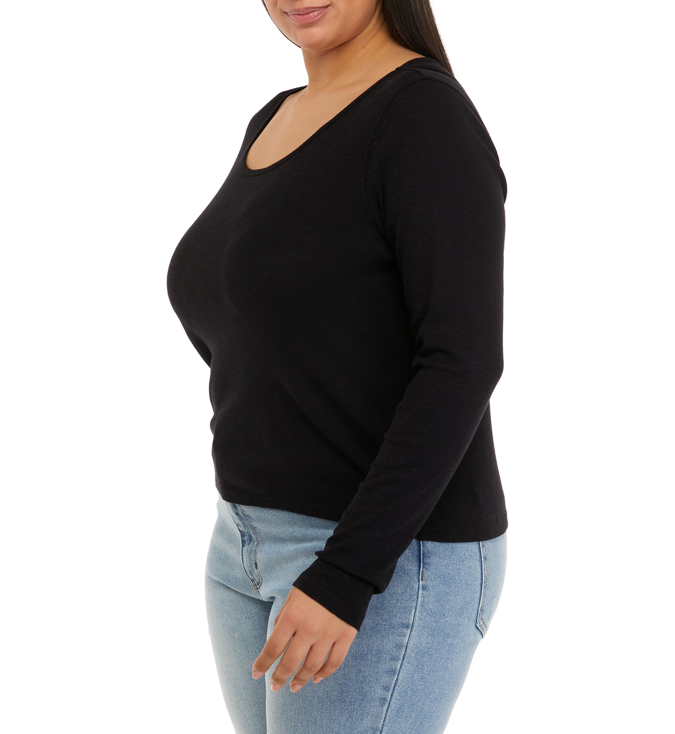 Plus Size Long Sleeve Rib Crew T-Shirt