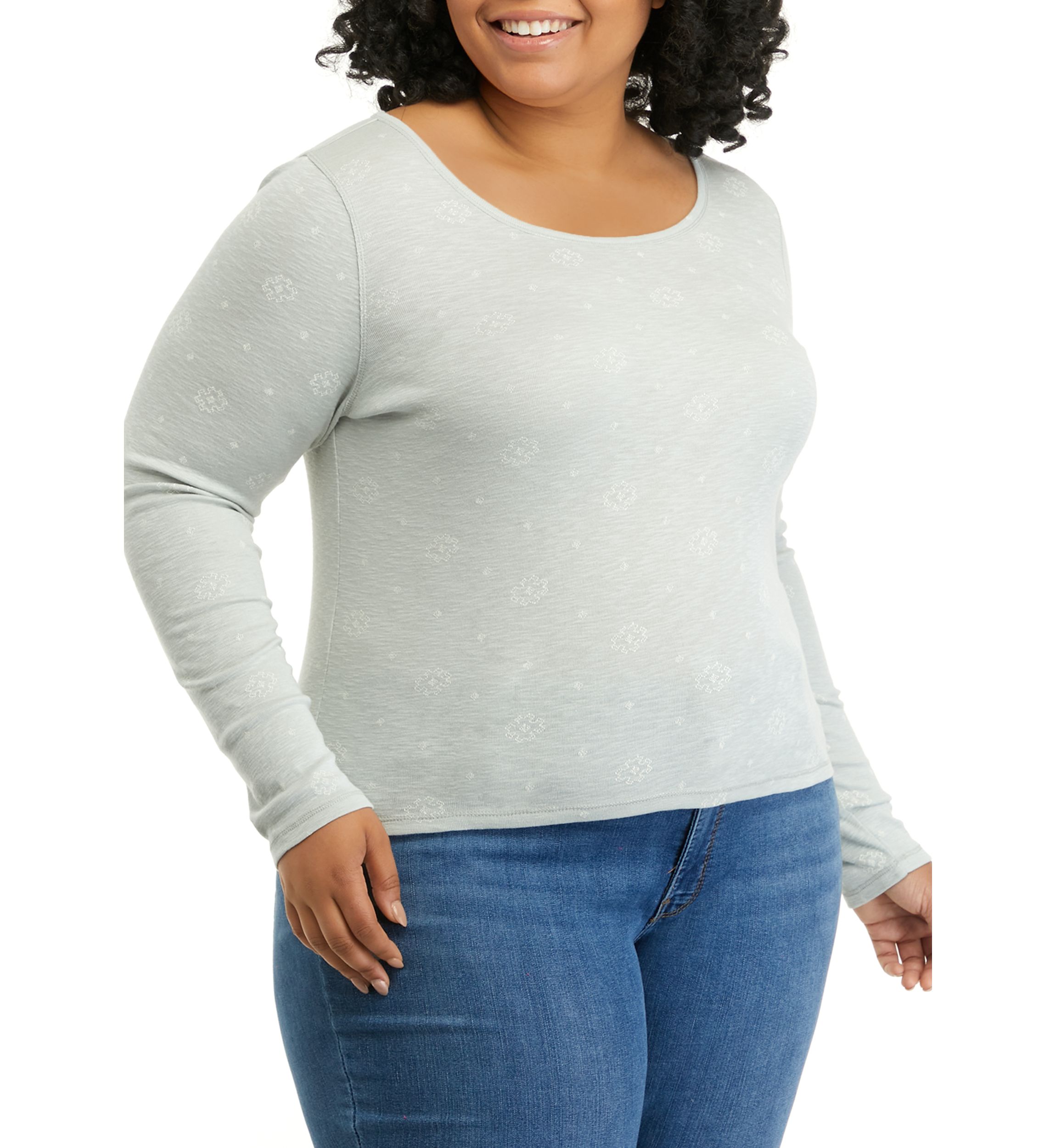 Plus Size Long Sleeve Rib Crew T-Shirt 