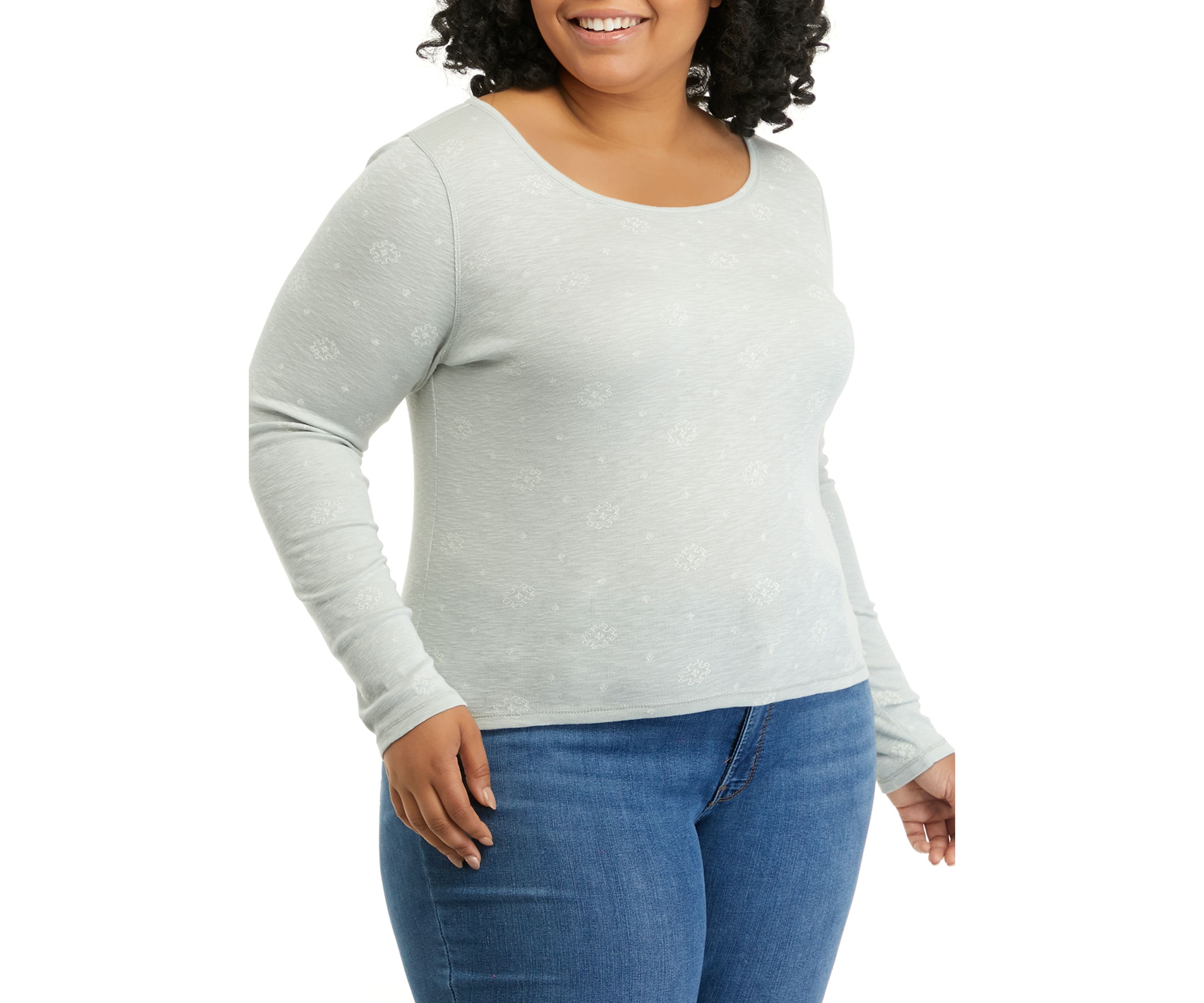 Plus Size Long Sleeve Rib Crew T-Shirt 