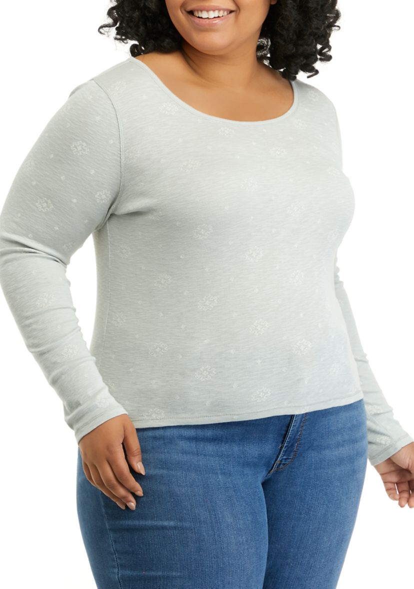 Plus Size Long Sleeve Rib Crew T-Shirt 