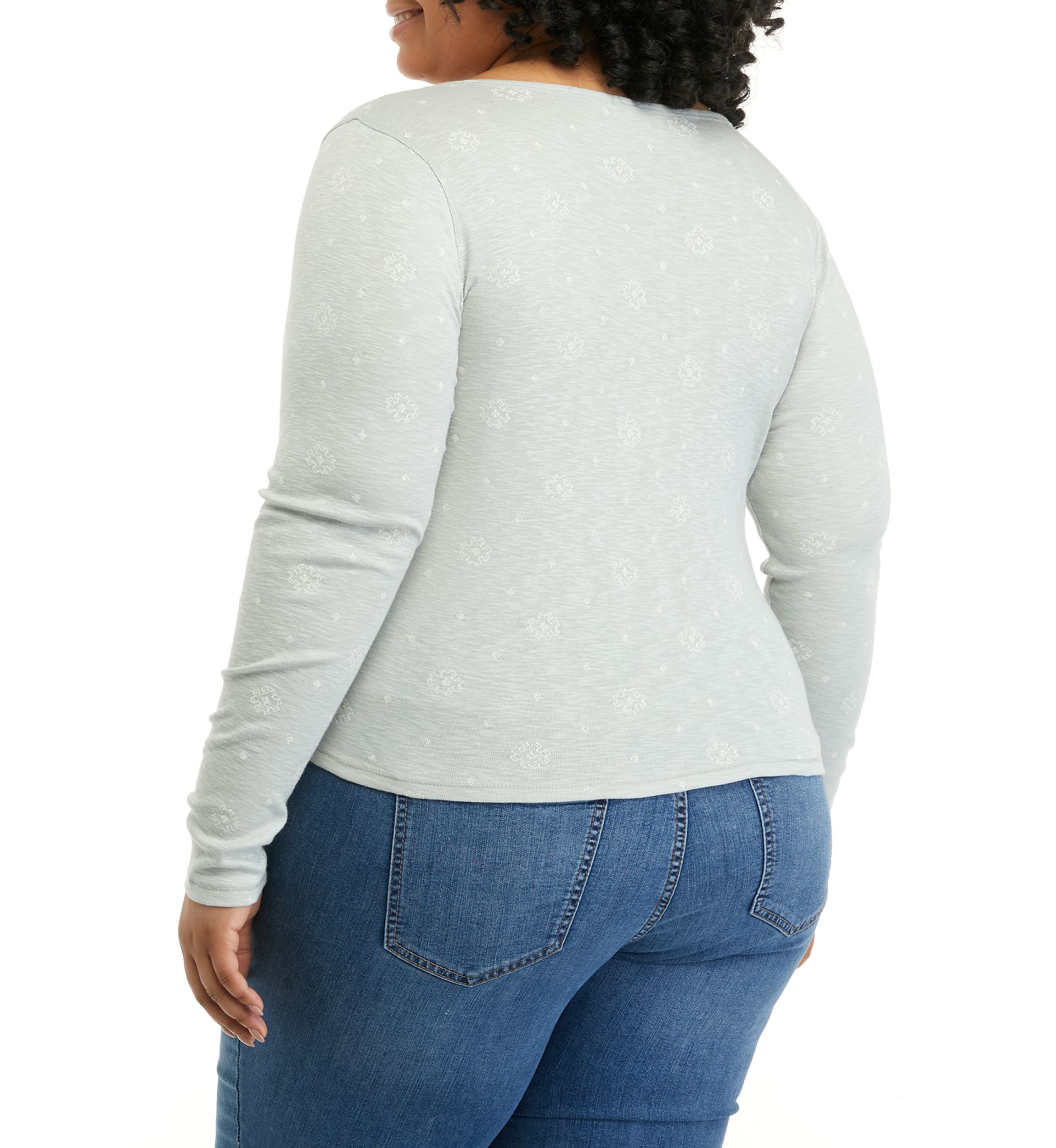Plus Size Long Sleeve Rib Crew T-Shirt 