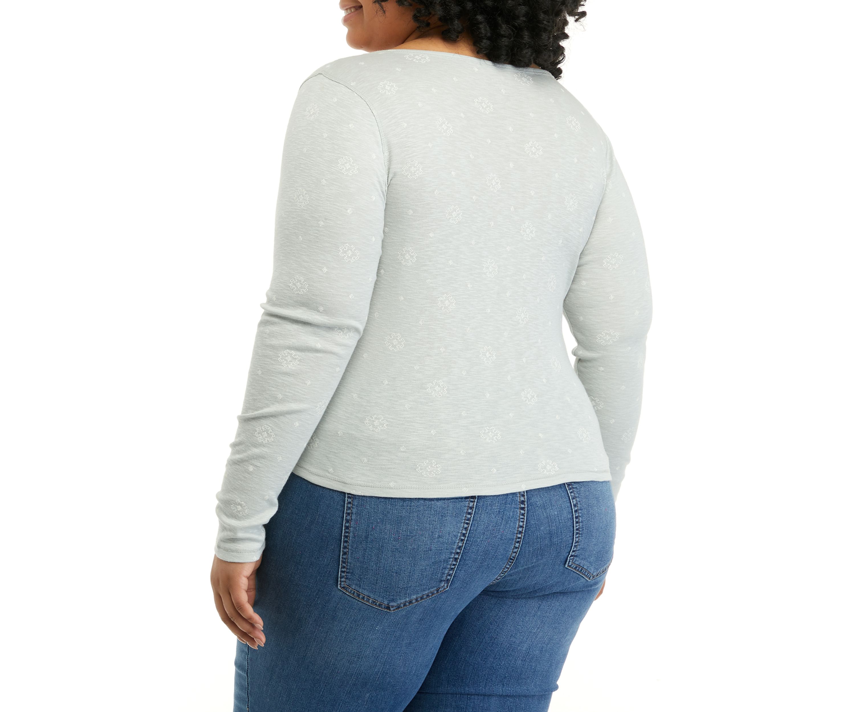 Plus Size Long Sleeve Rib Crew T-Shirt 