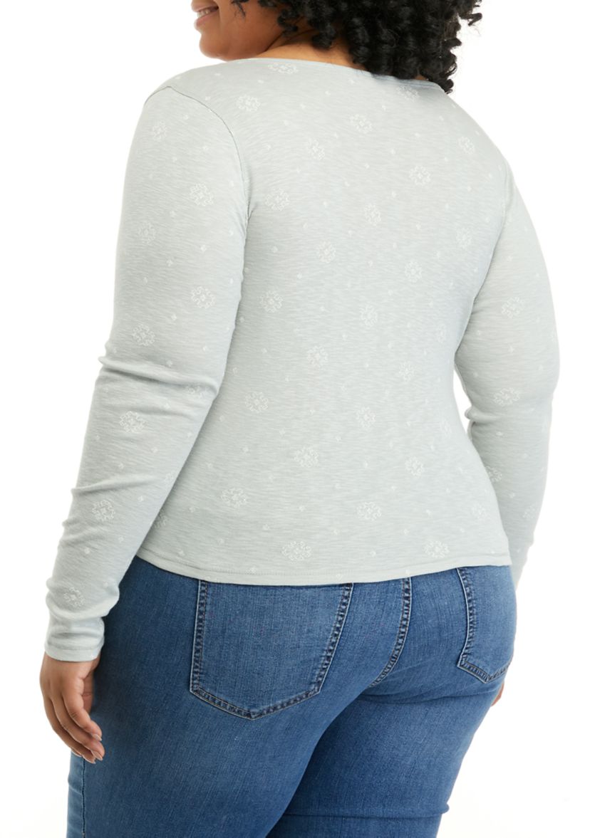 Plus Size Long Sleeve Rib Crew T-Shirt 