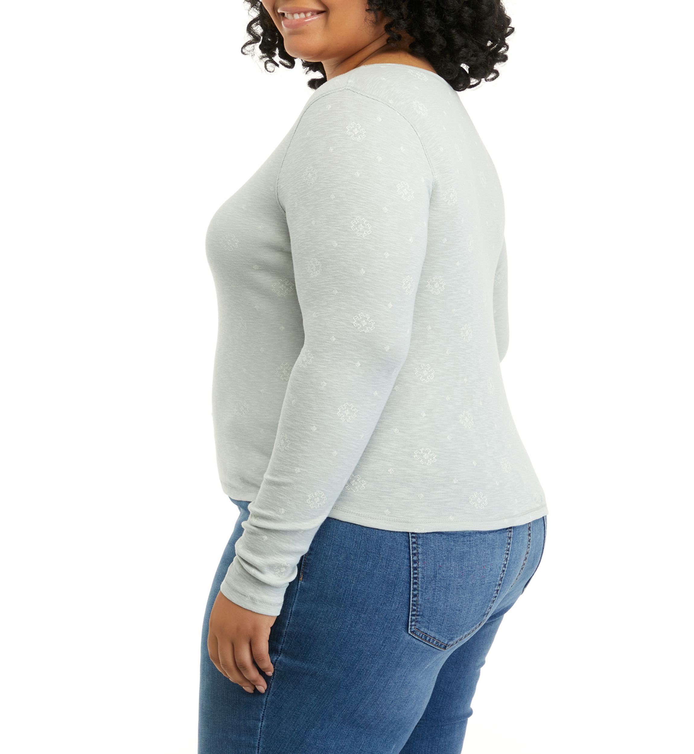 Plus Size Long Sleeve Rib Crew T-Shirt 