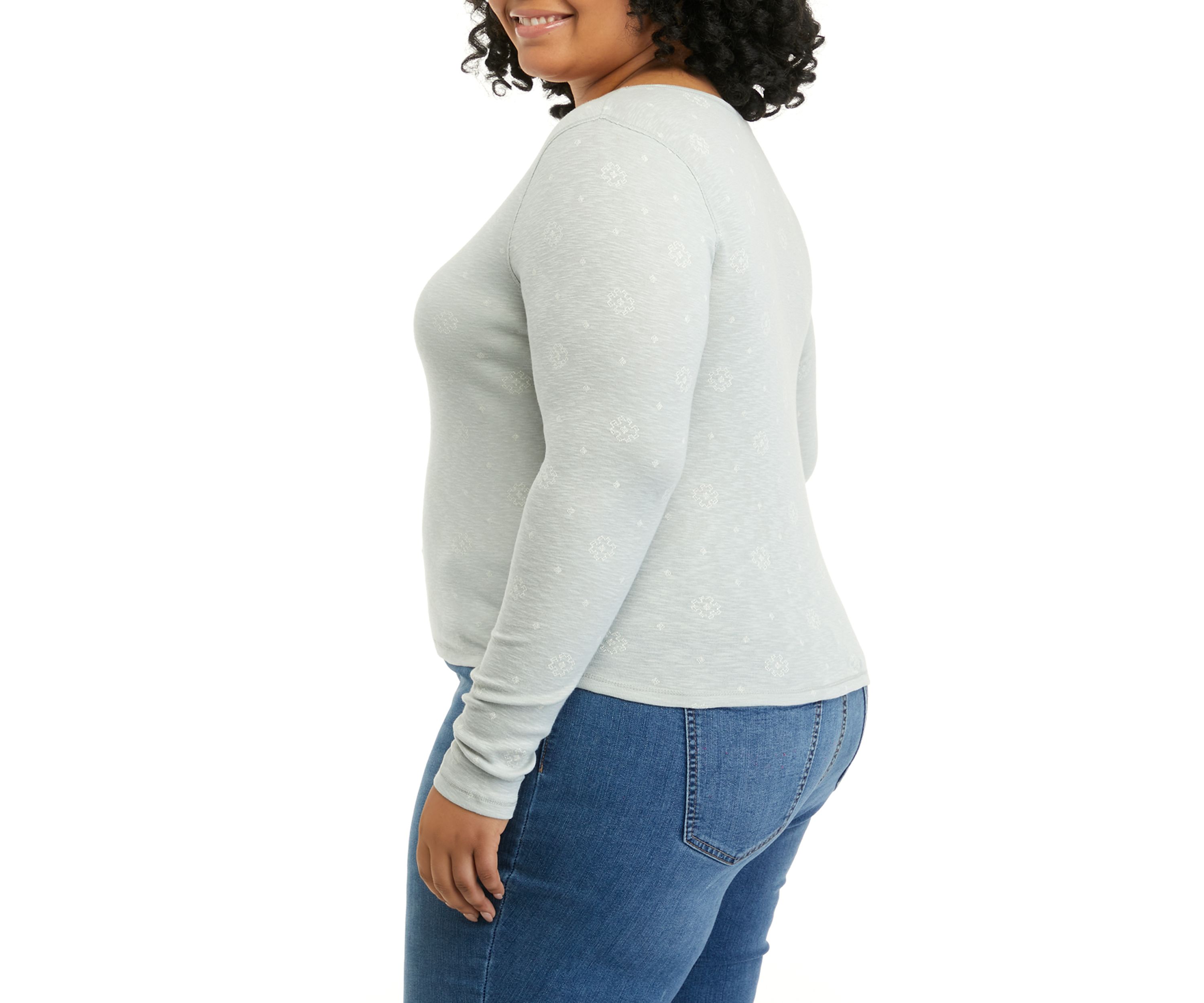 Plus Size Long Sleeve Rib Crew T-Shirt 
