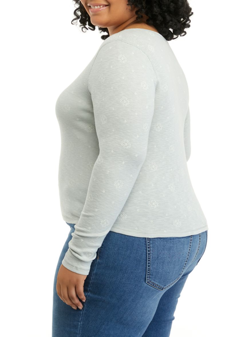 Plus Size Long Sleeve Rib Crew T-Shirt 