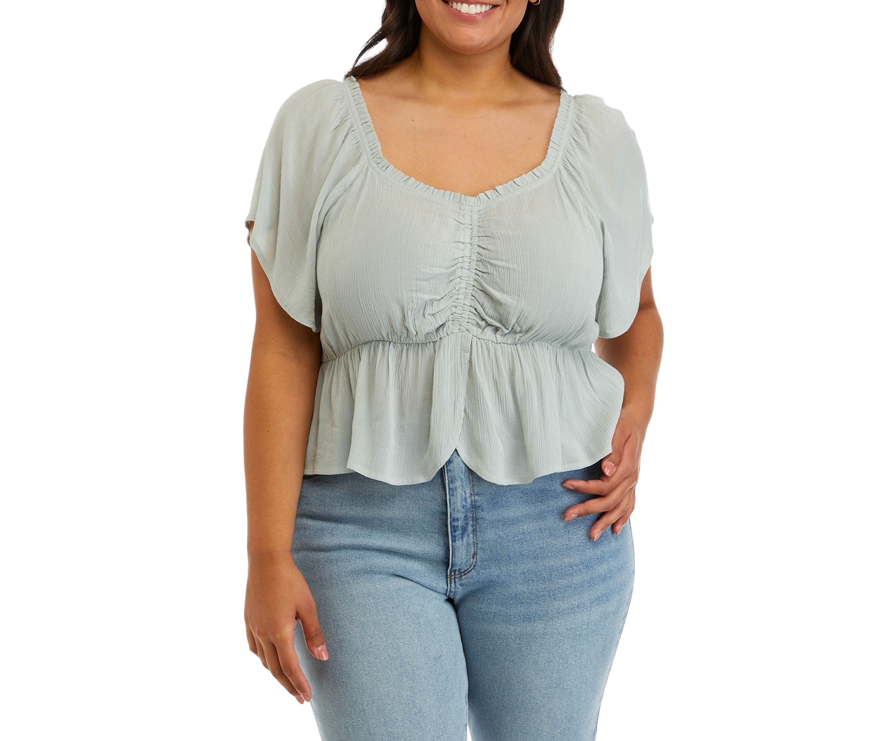 Plus Size Short Sleeve Cinched Front Top						