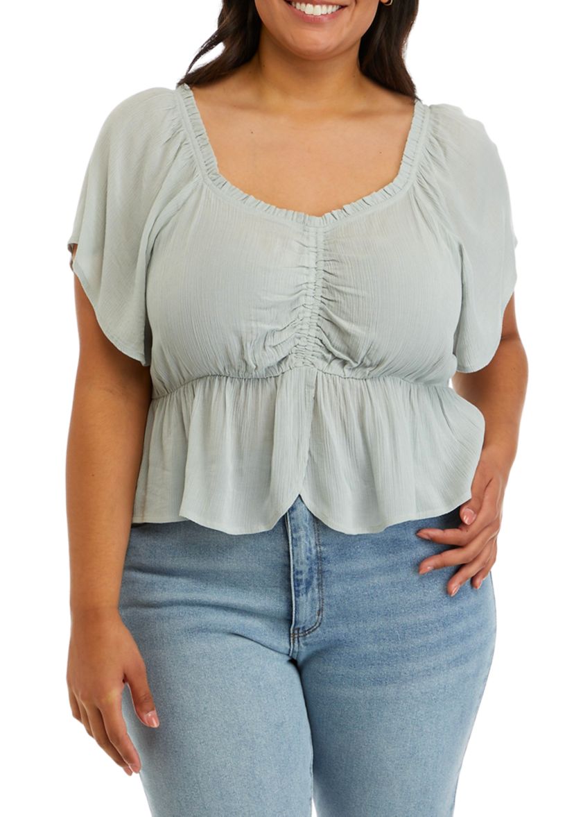 Plus Size Short Sleeve Cinched Front Top						