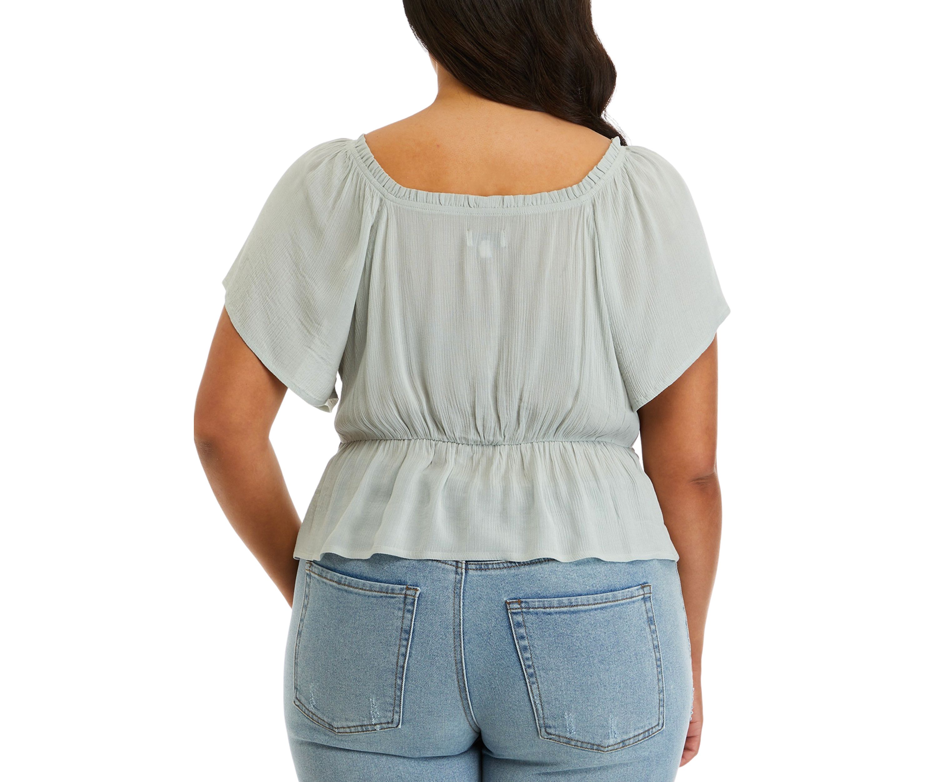 Plus Size Short Sleeve Cinched Front Top						