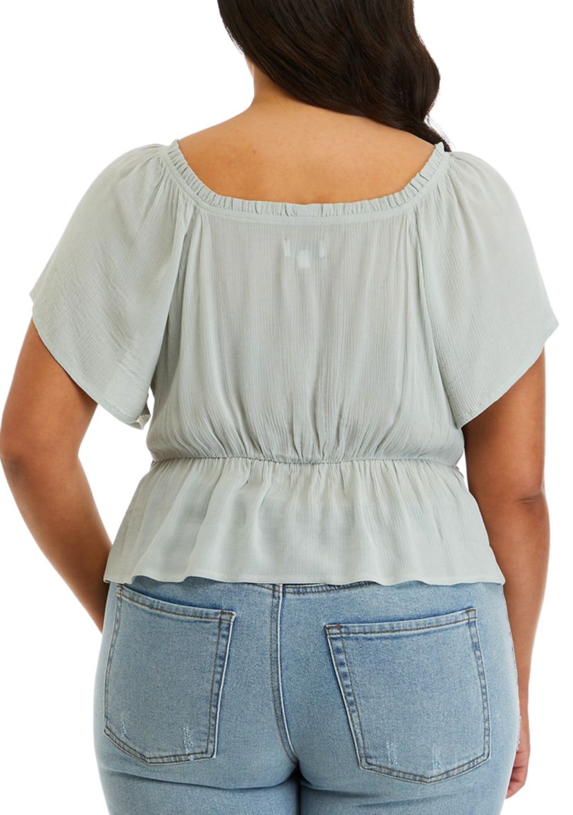 Plus Size Short Sleeve Cinched Front Top						