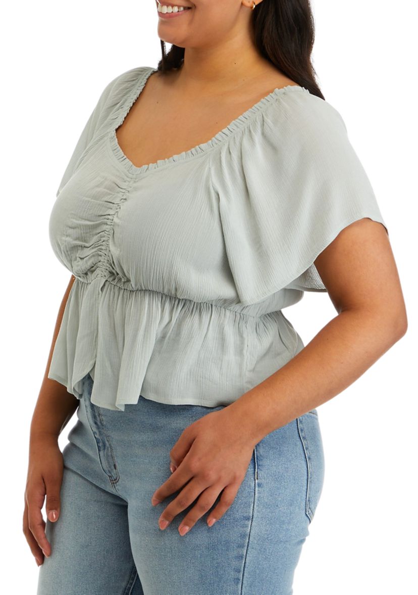 Plus Size Short Sleeve Cinched Front Top						