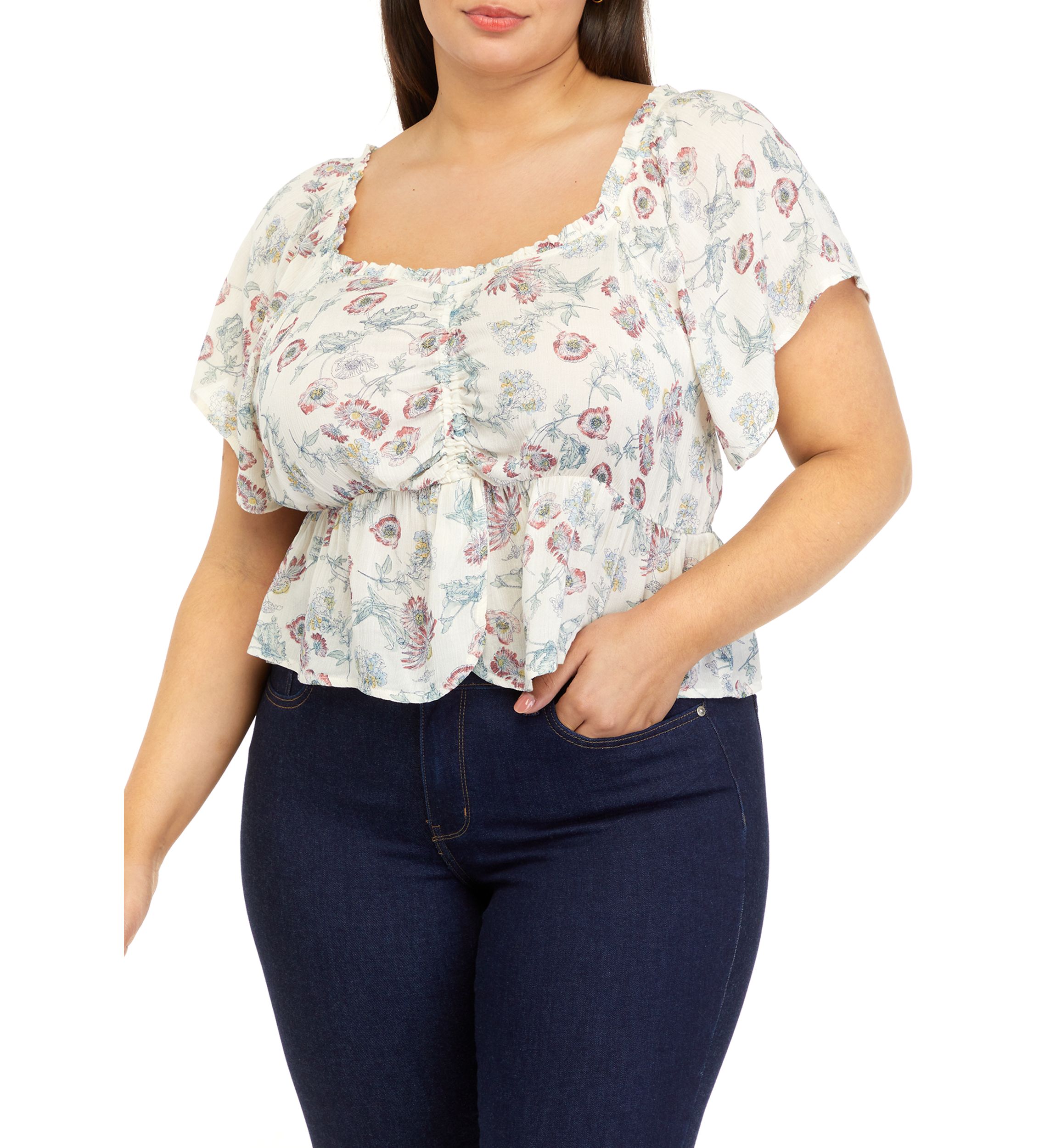 Plus Size Short Sleeve Ruched Front Blouse
