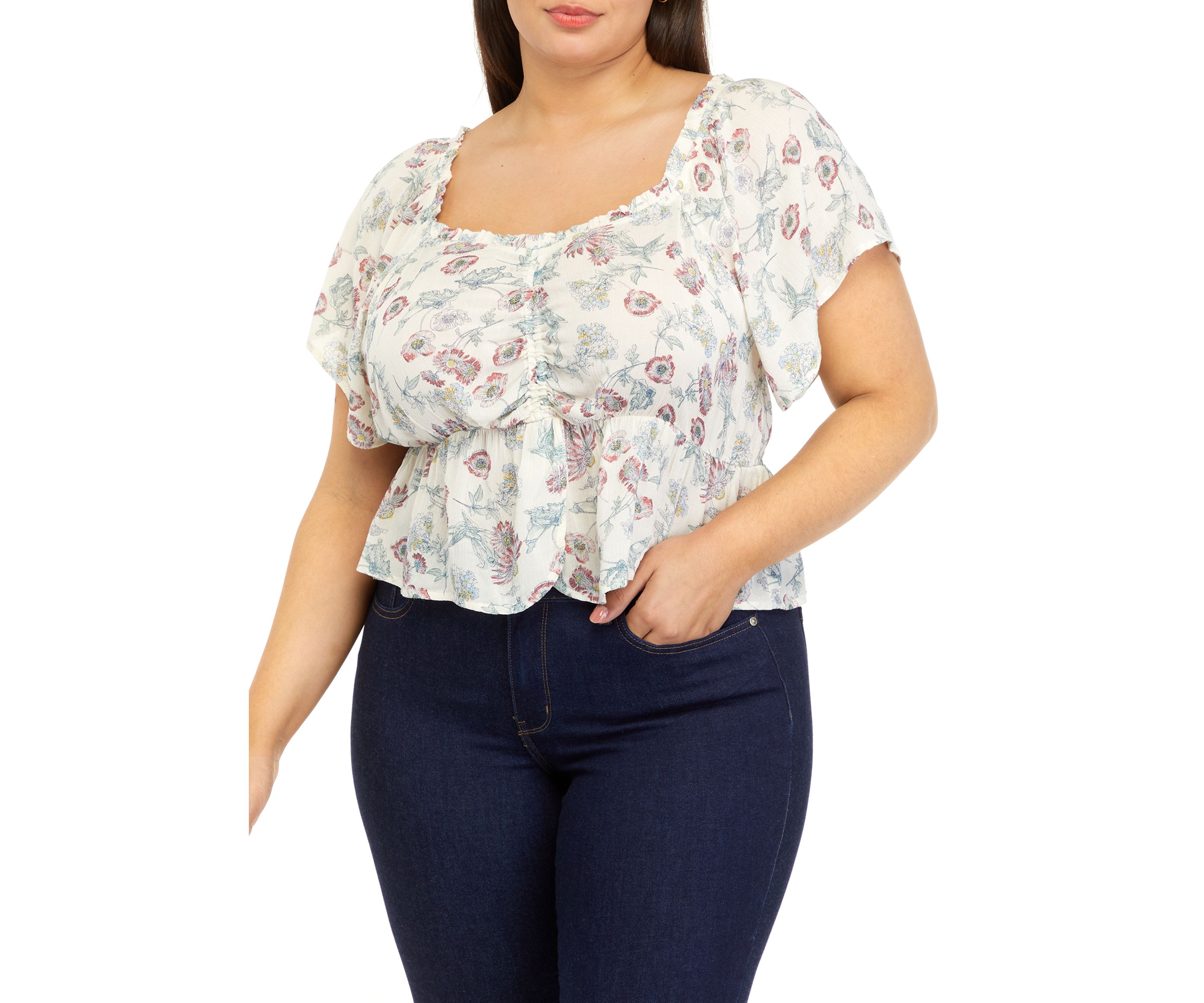 Plus Size Short Sleeve Ruched Front Blouse