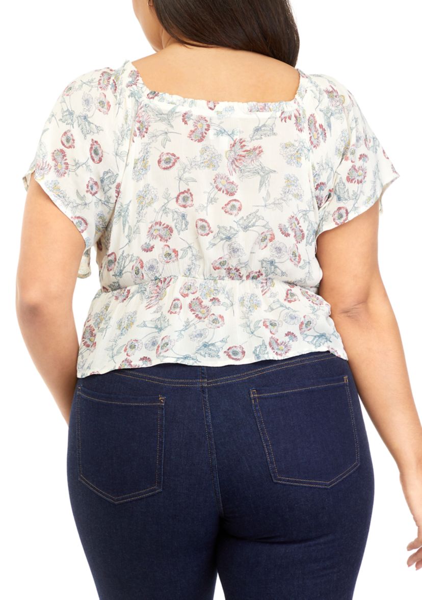 Plus Size Short Sleeve Ruched Front Blouse