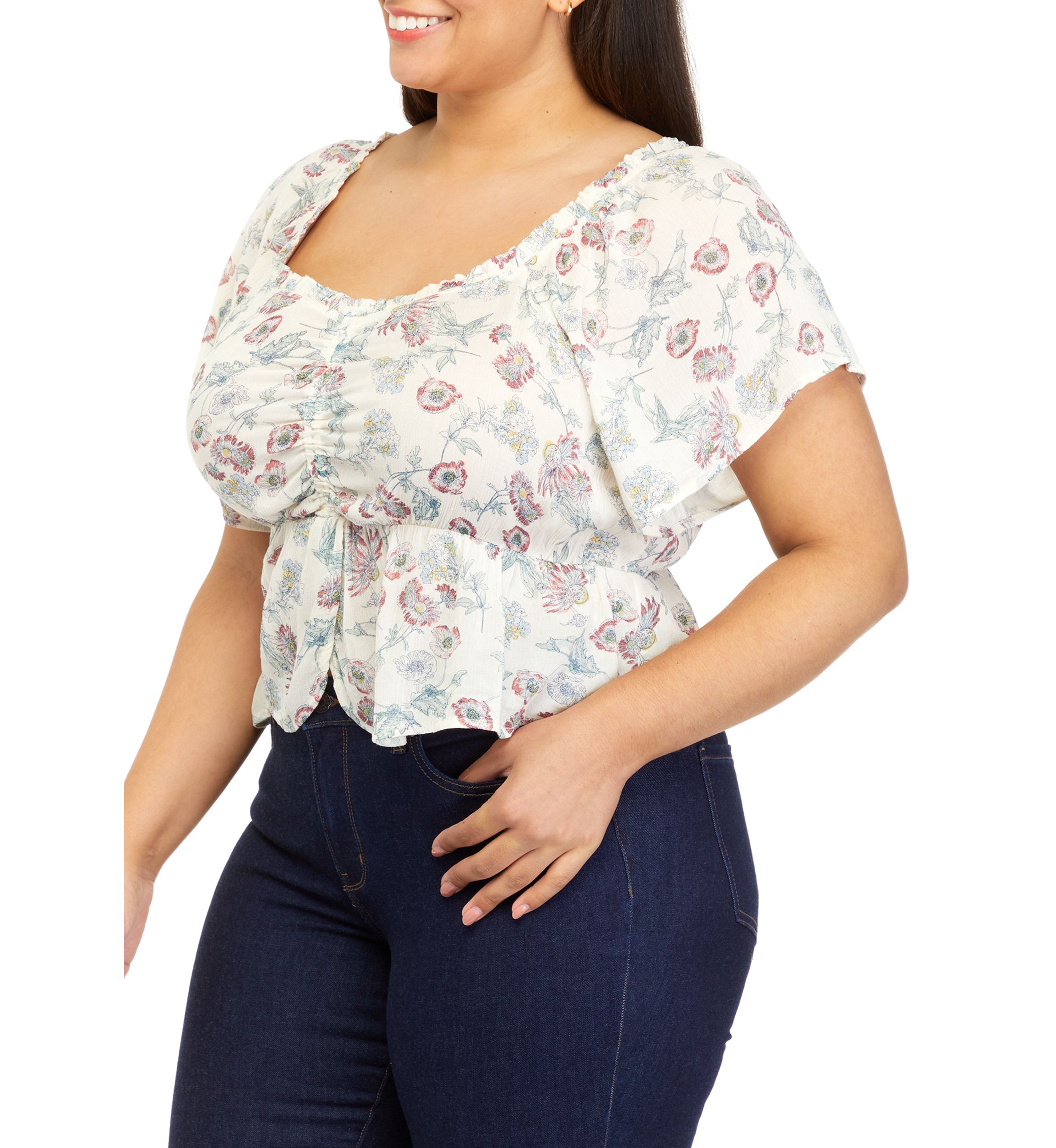 Plus Size Short Sleeve Ruched Front Blouse
