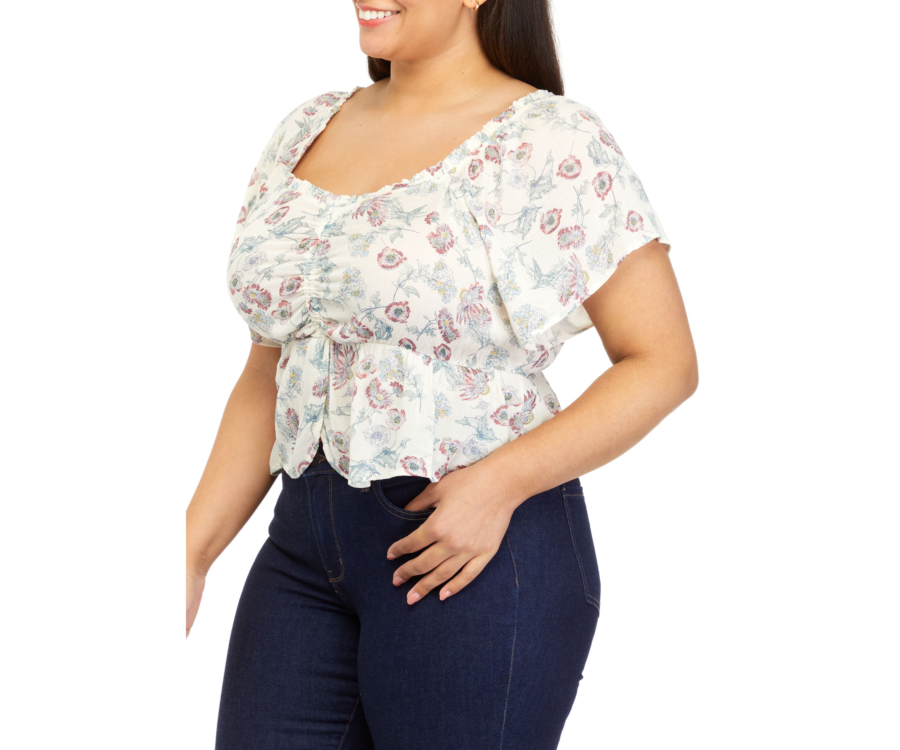 Plus Size Short Sleeve Ruched Front Blouse