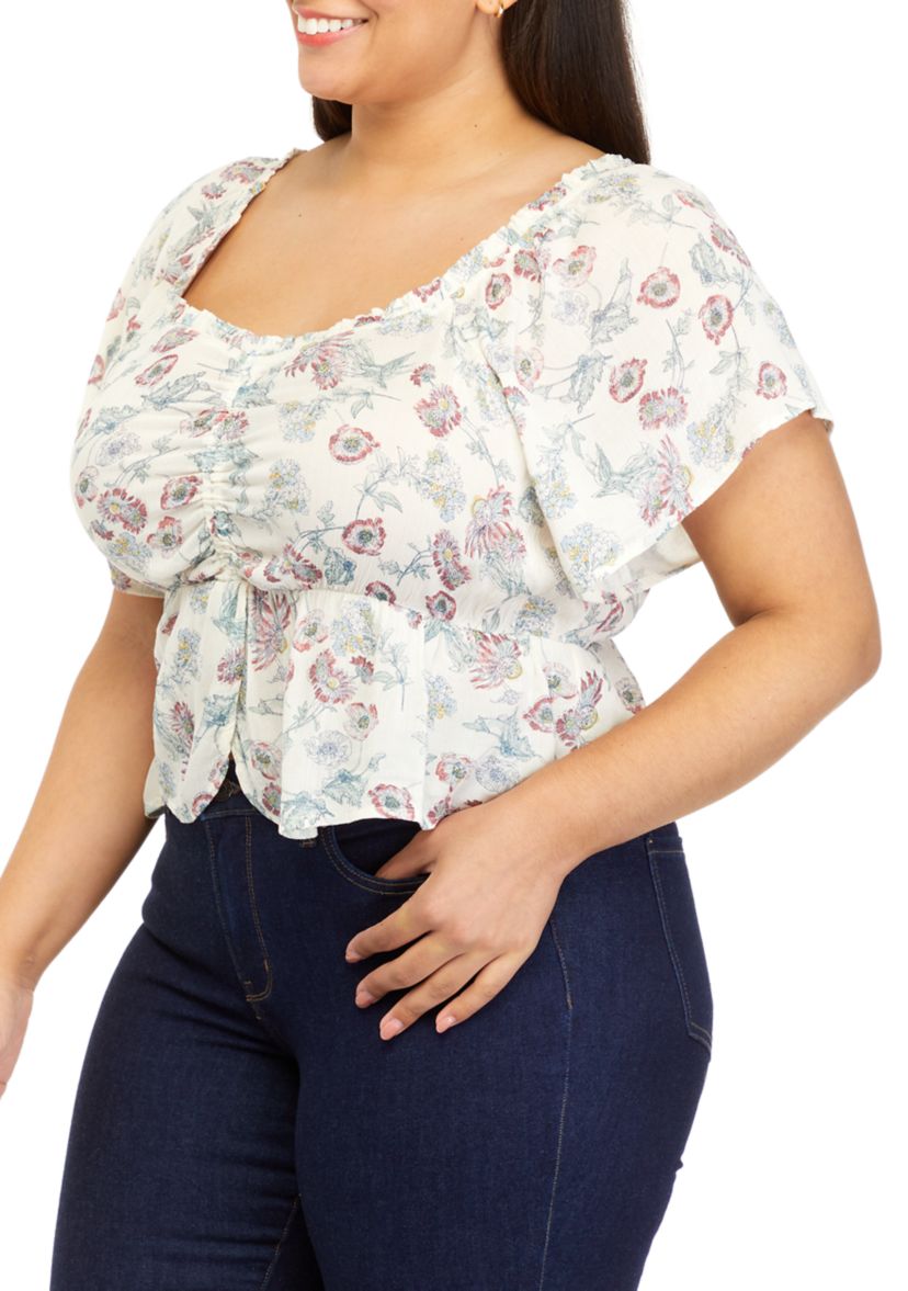 Plus Size Short Sleeve Ruched Front Blouse