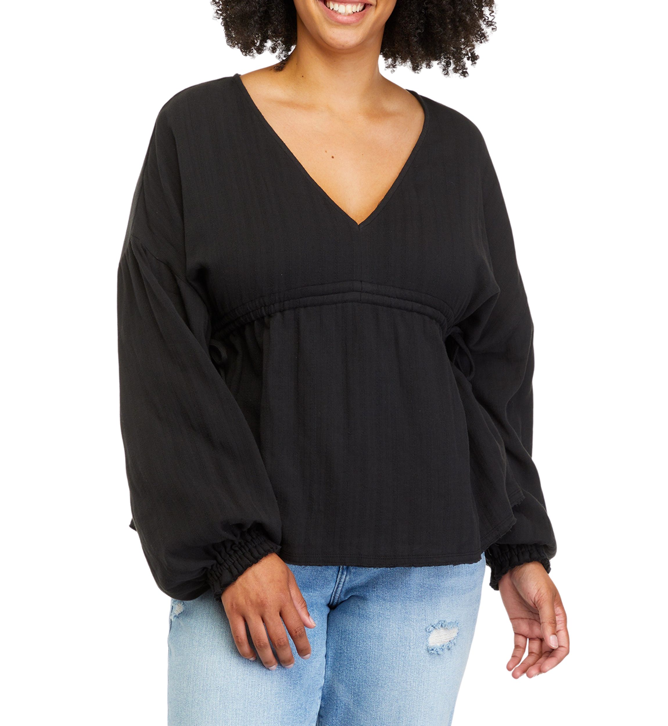Plus Size V-Neck Peasant Top