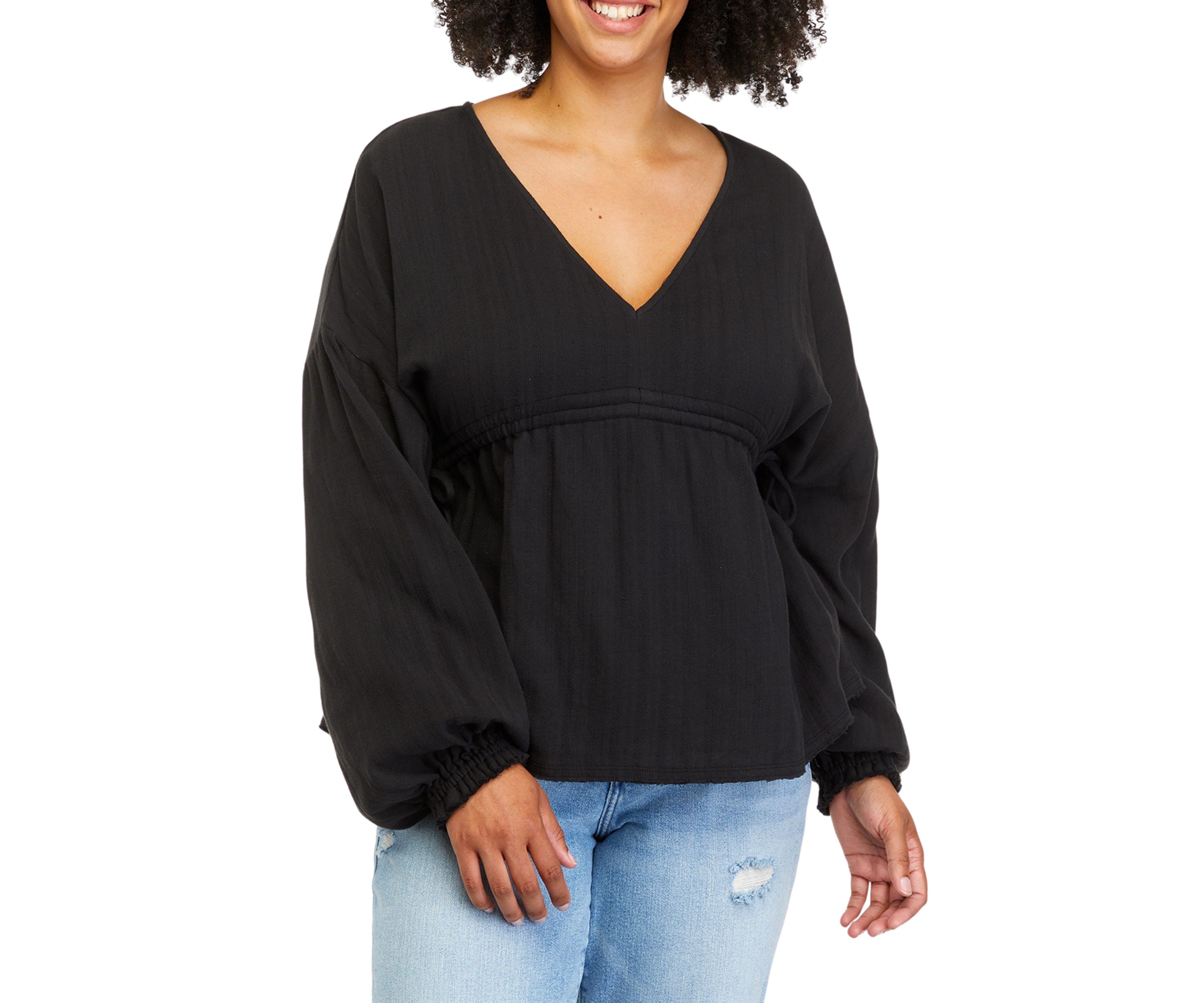 Plus Size V-Neck Peasant Top