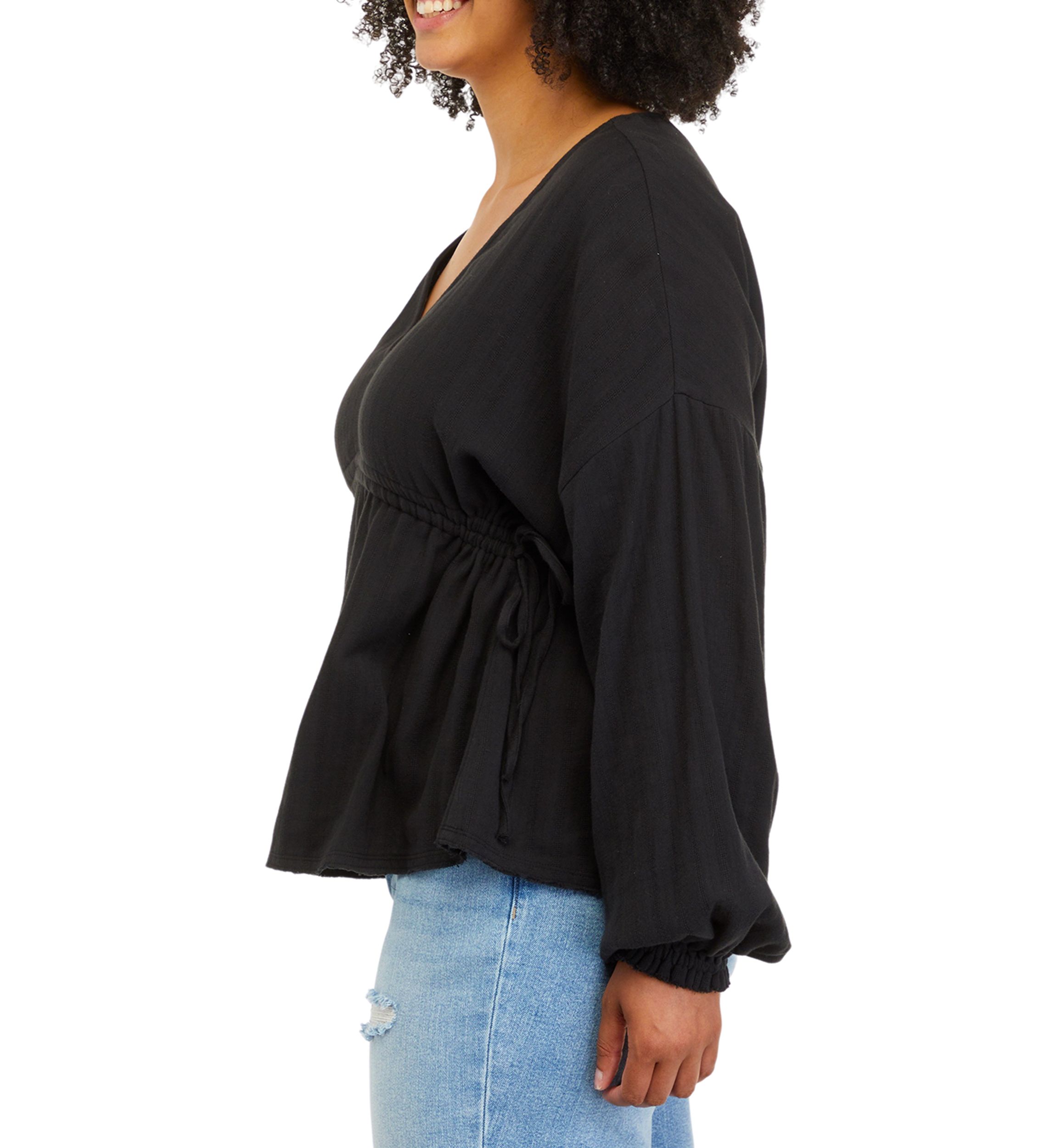 Plus Size V-Neck Peasant Top