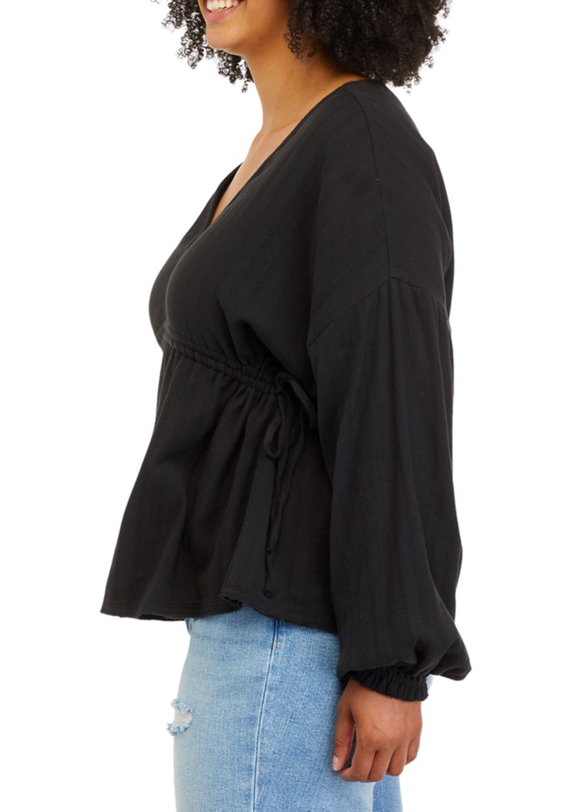 Plus Size V-Neck Peasant Top
