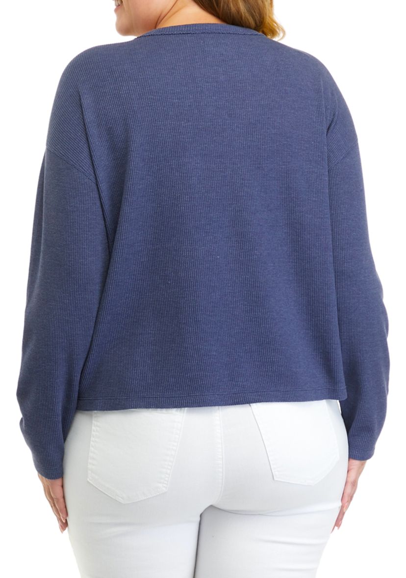 Plus Size Long Sleeve Cropped Easy Henley Shirt
