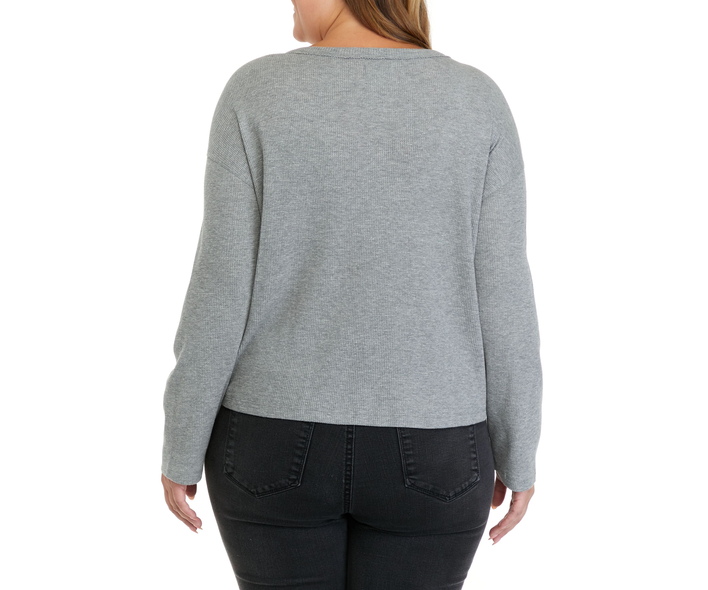 Plus Size Long Sleeve Cropped Easy Henley Shirt