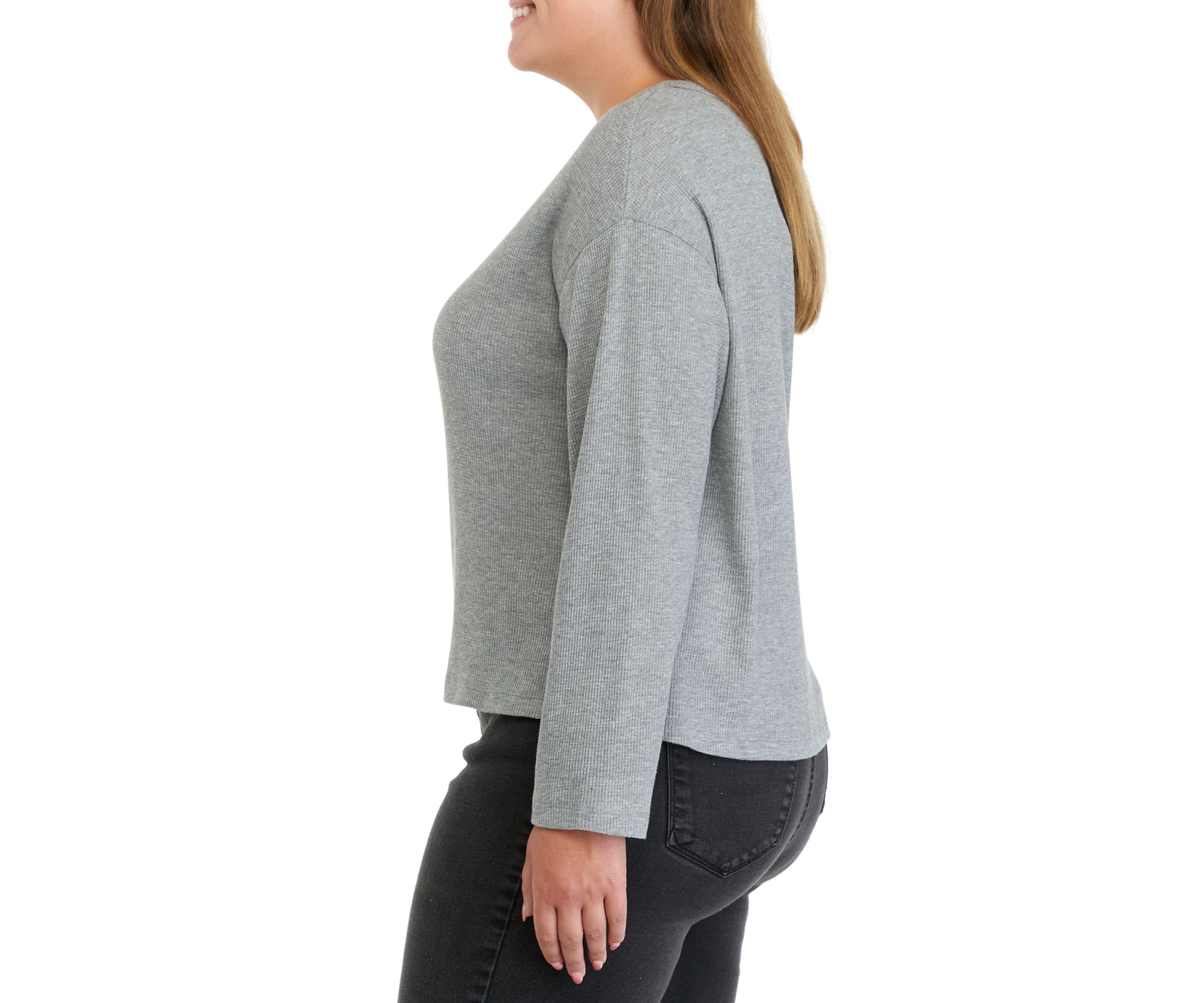Plus Size Long Sleeve Cropped Easy Henley Shirt