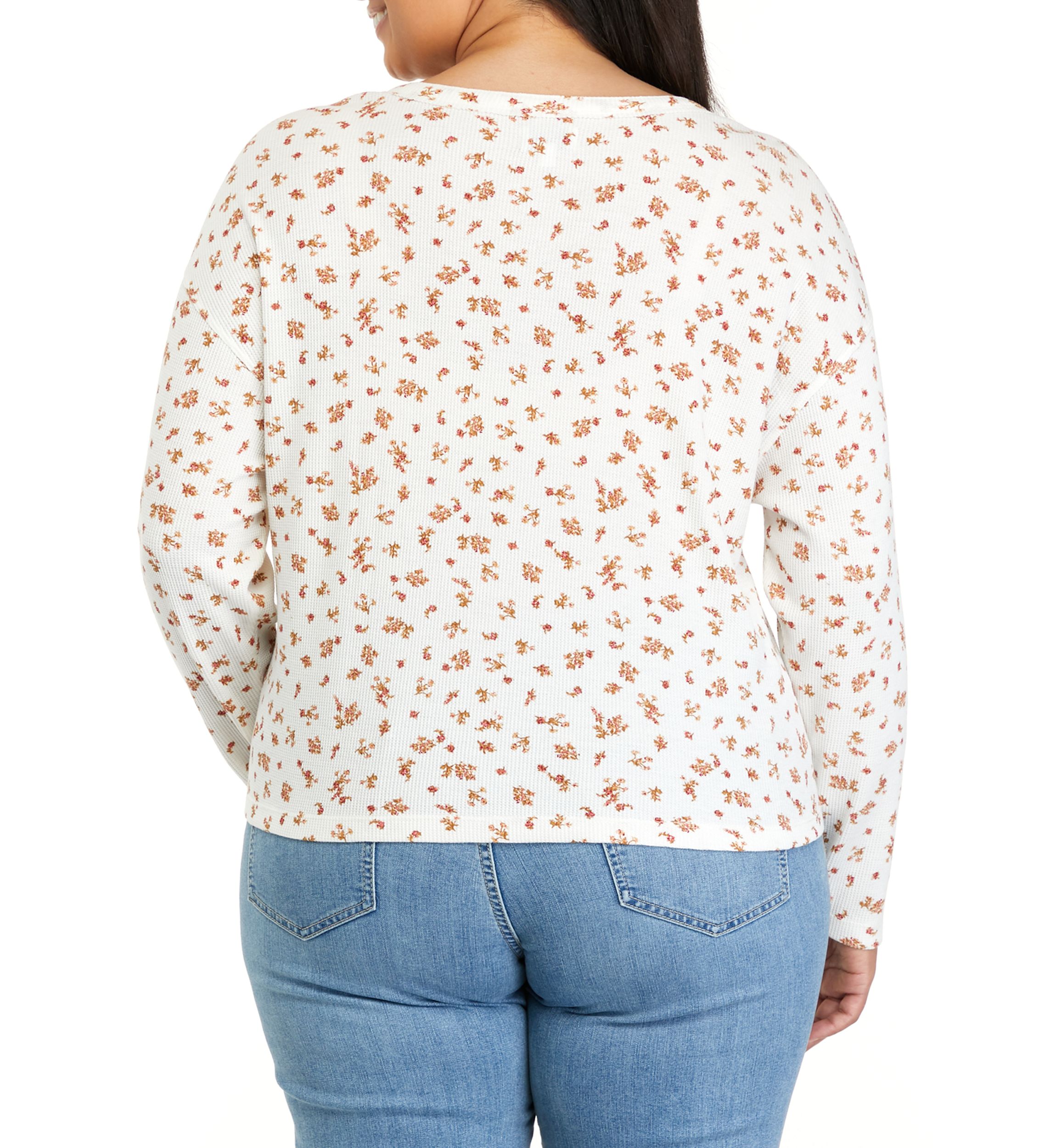 Plus Size Long Sleeve Cropped Easy Henley Shirt