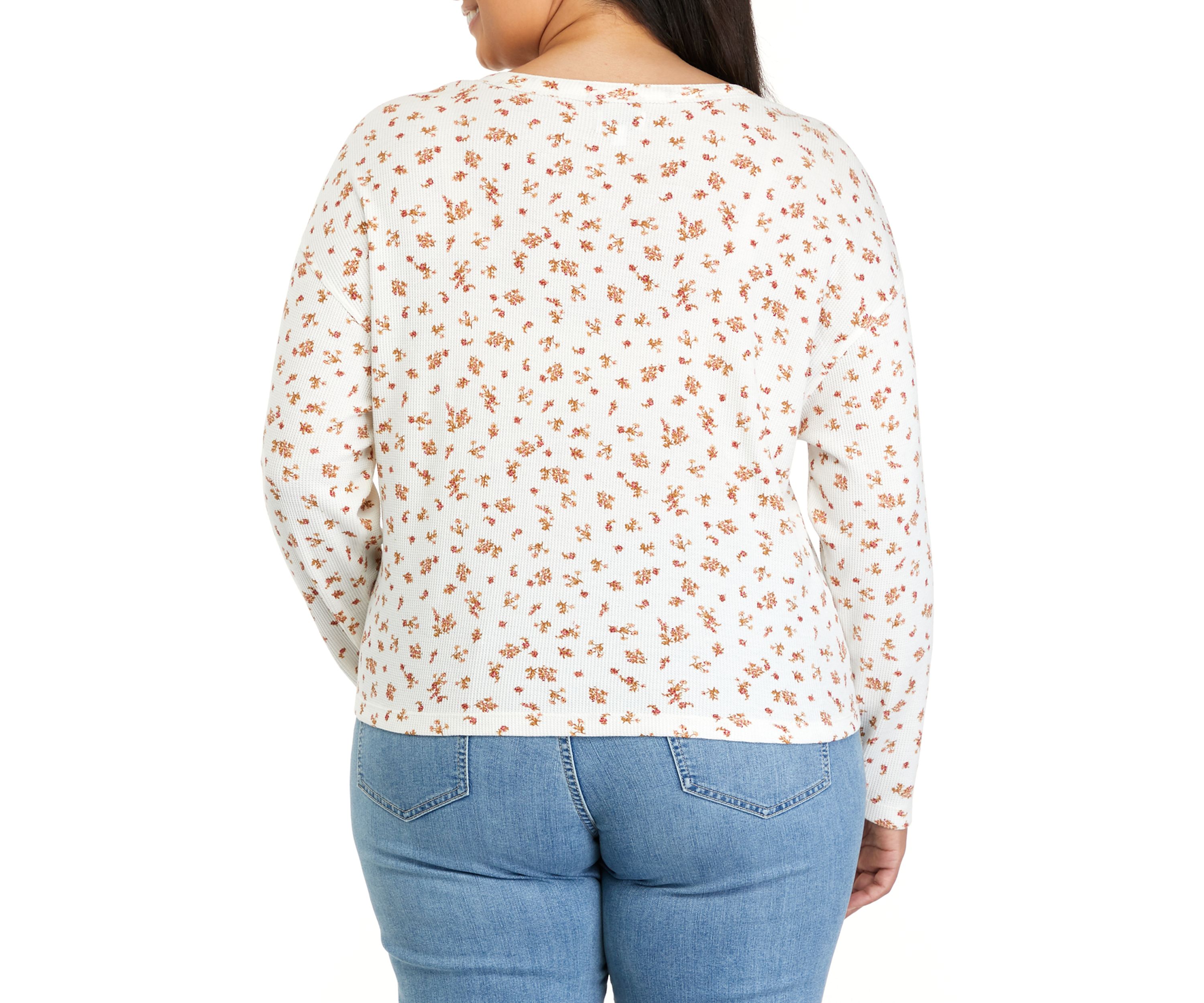 Plus Size Long Sleeve Cropped Easy Henley Shirt