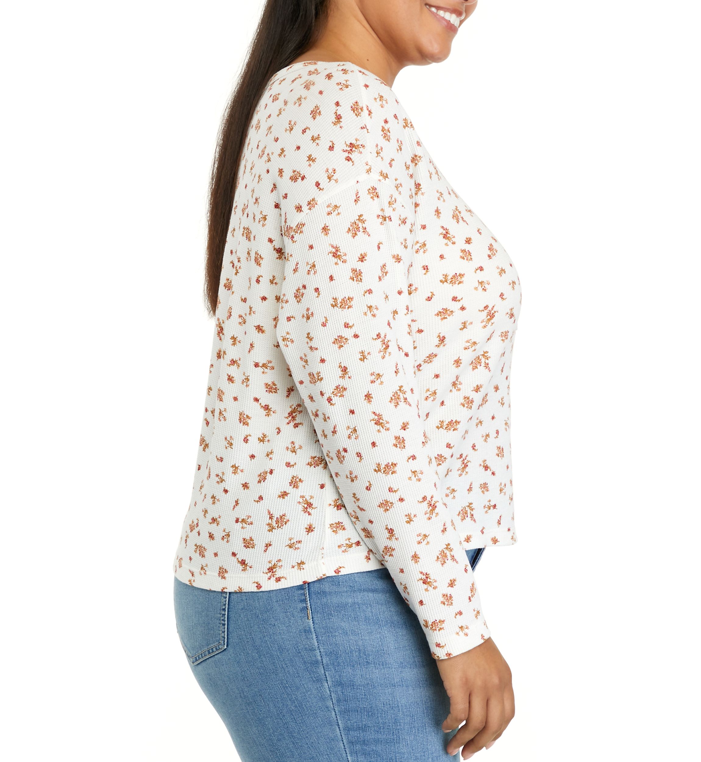 Plus Size Long Sleeve Cropped Easy Henley Shirt