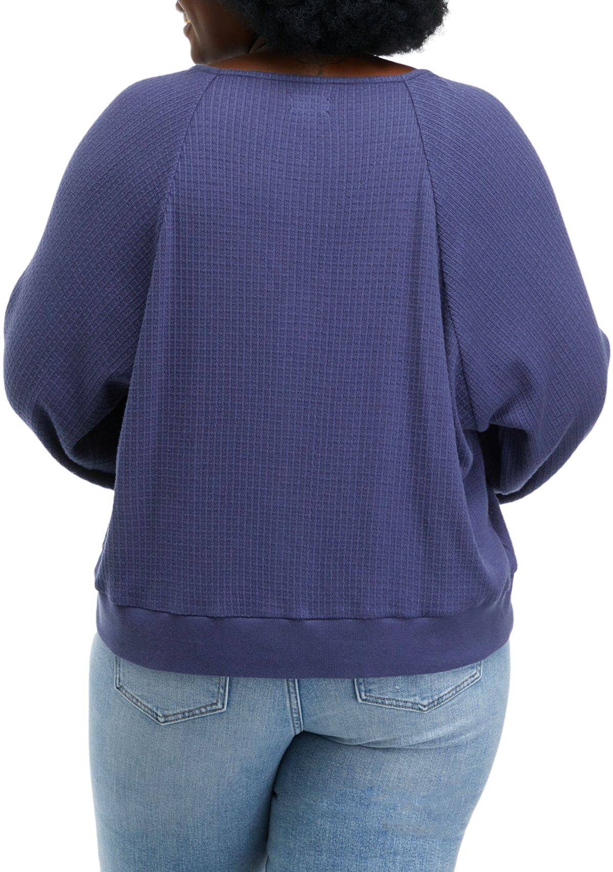 Plus Size Long Sleeve Button Front Waffle Top