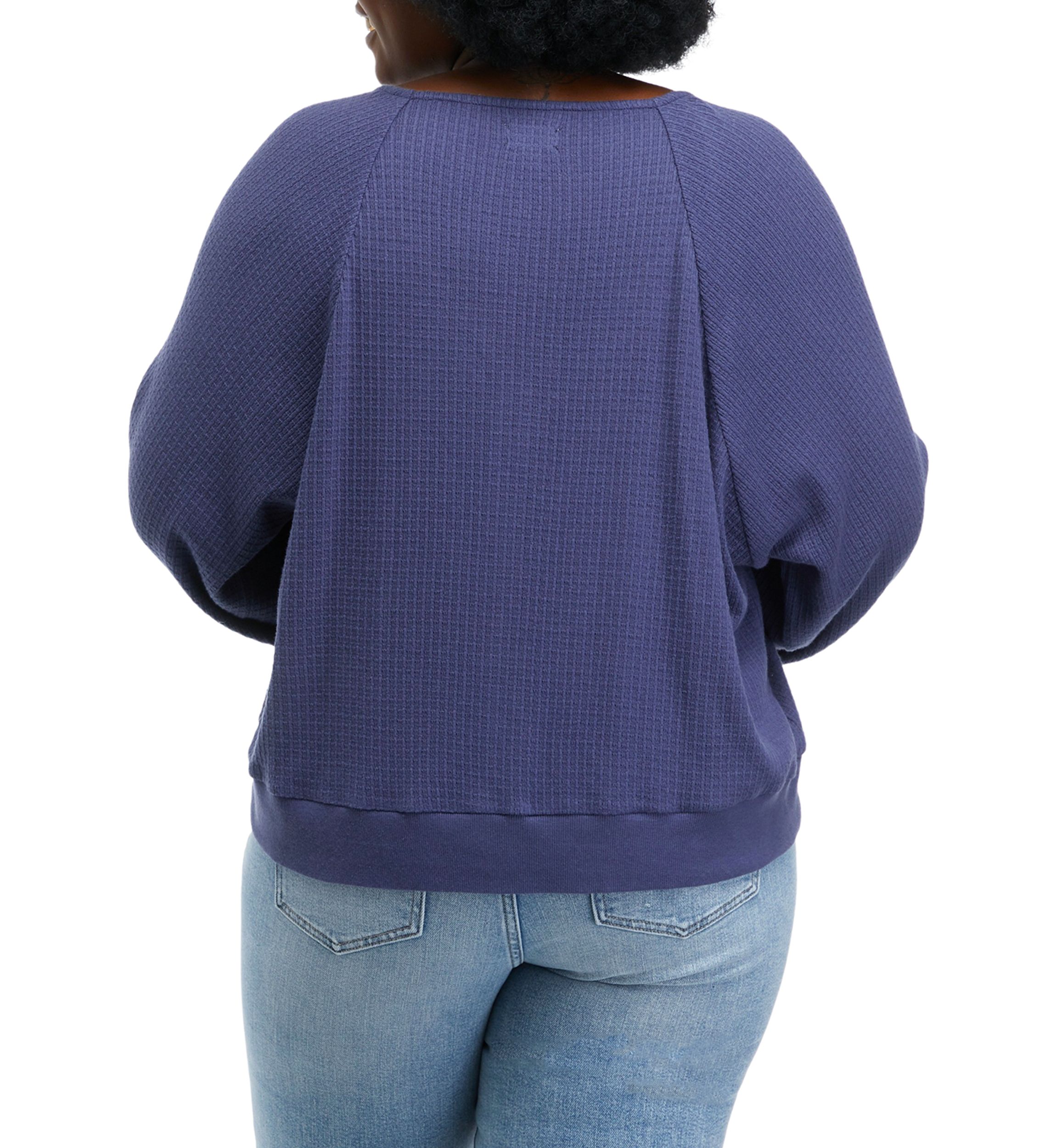 Plus Size Long Sleeve Button Front Waffle Top