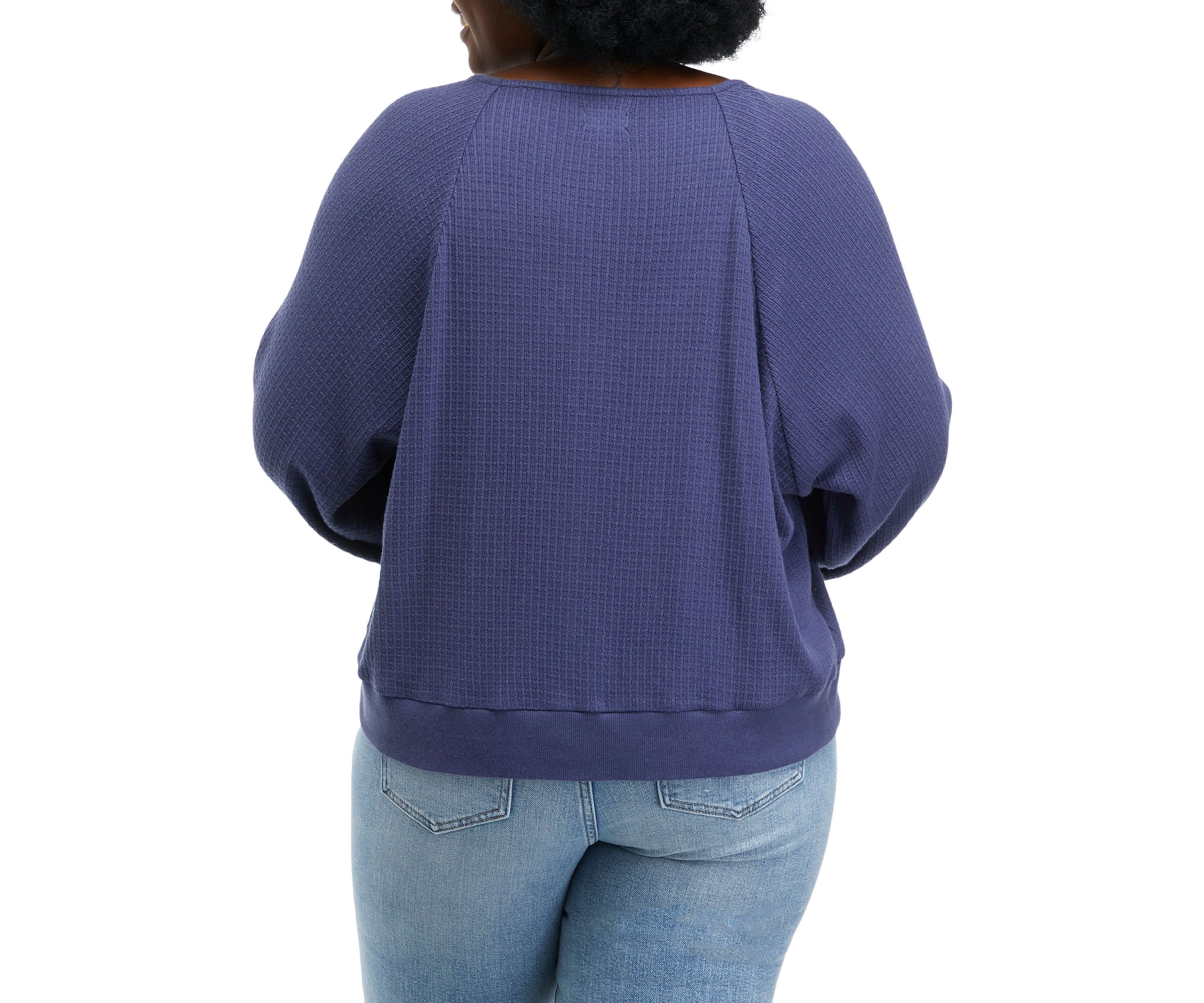 Plus Size Long Sleeve Button Front Waffle Top