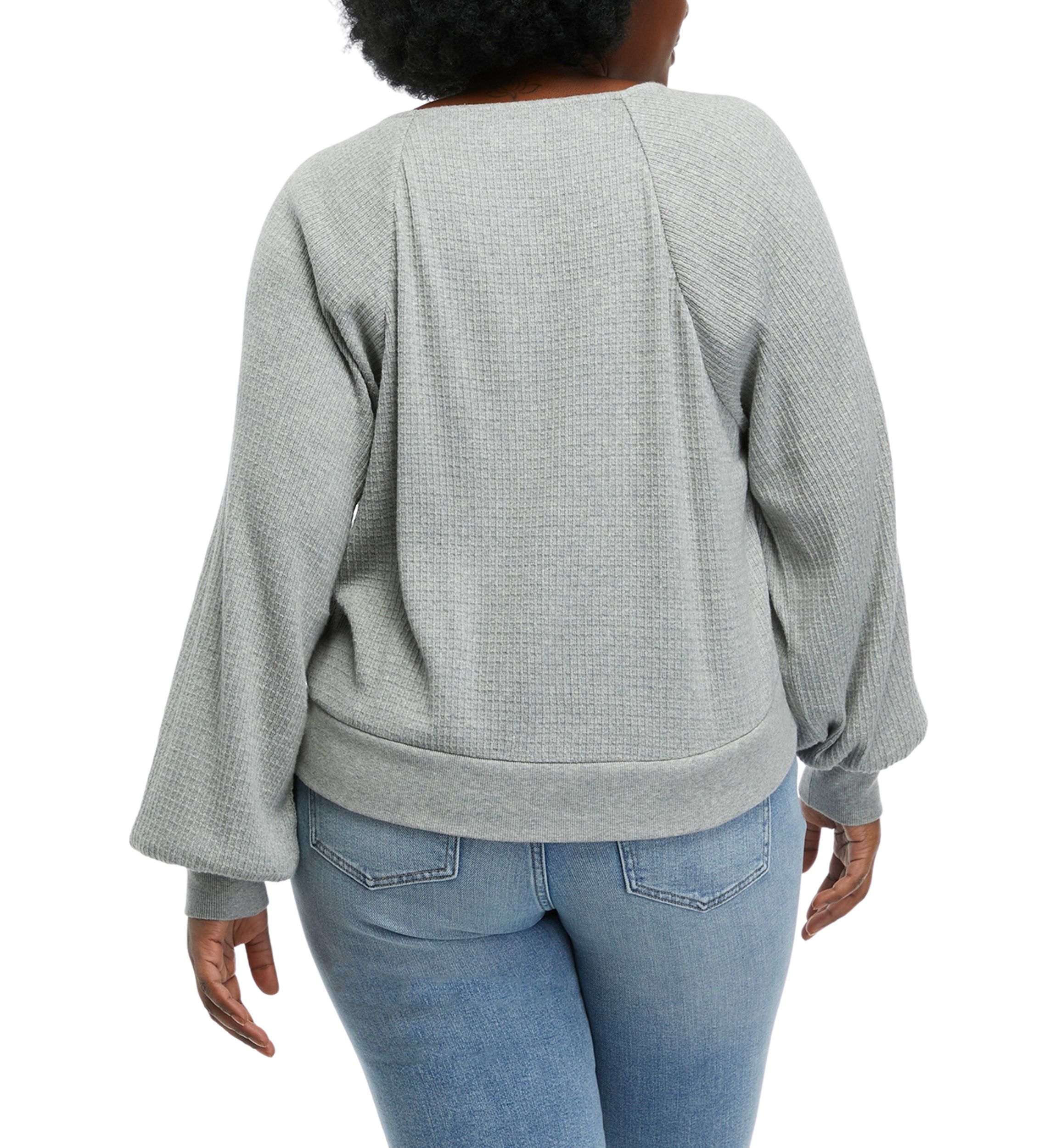 Plus Size Long Sleeve Button Front Waffle Top