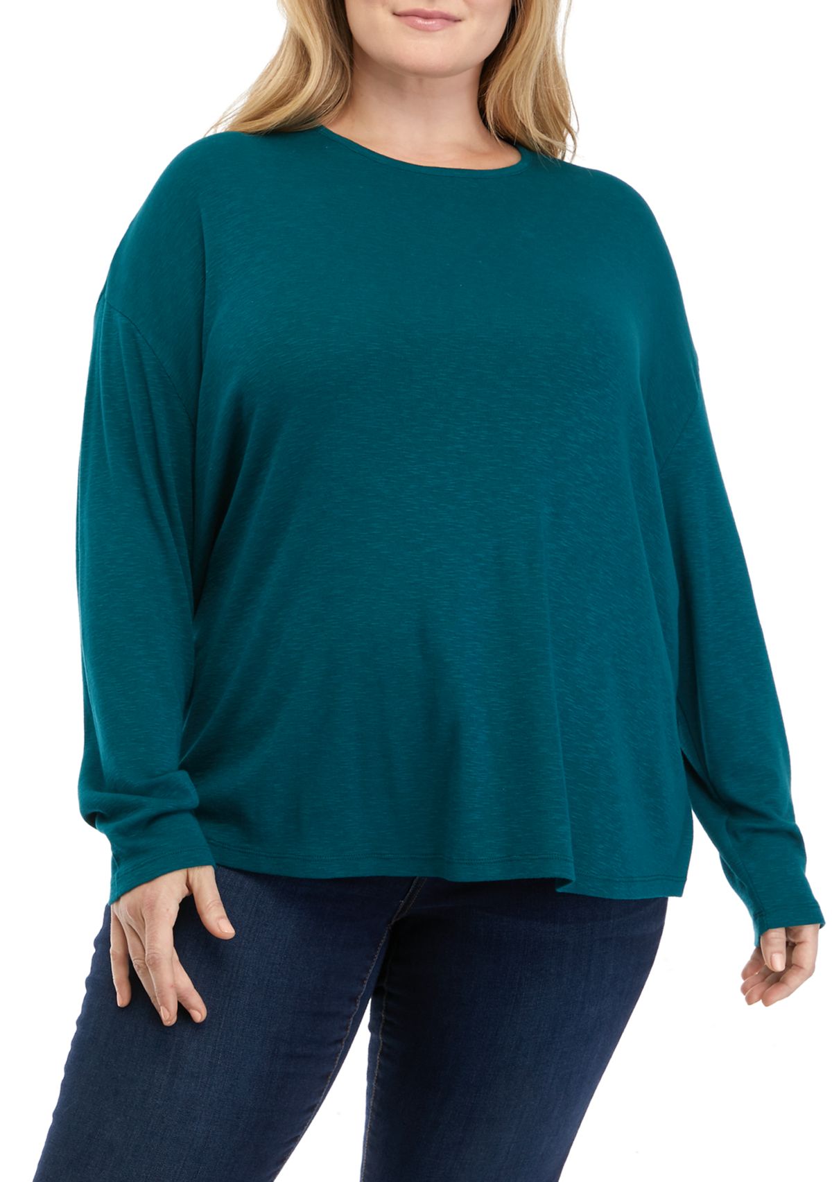 Plus Size Long Sleeve Drop Shoulder Crew Neck Top